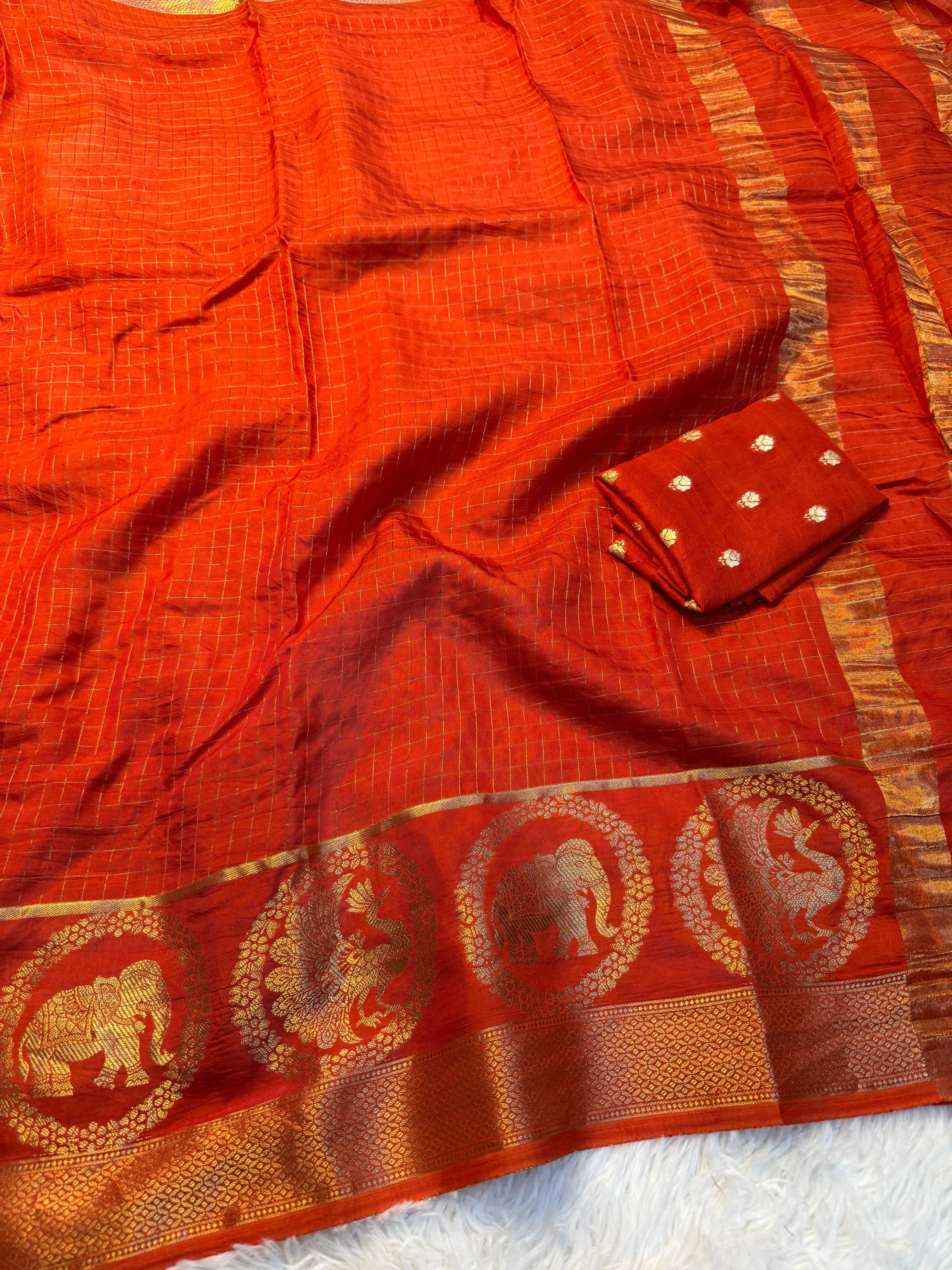 Pure Russian mango Viscose saree with beautiful elephant and peacock desgin