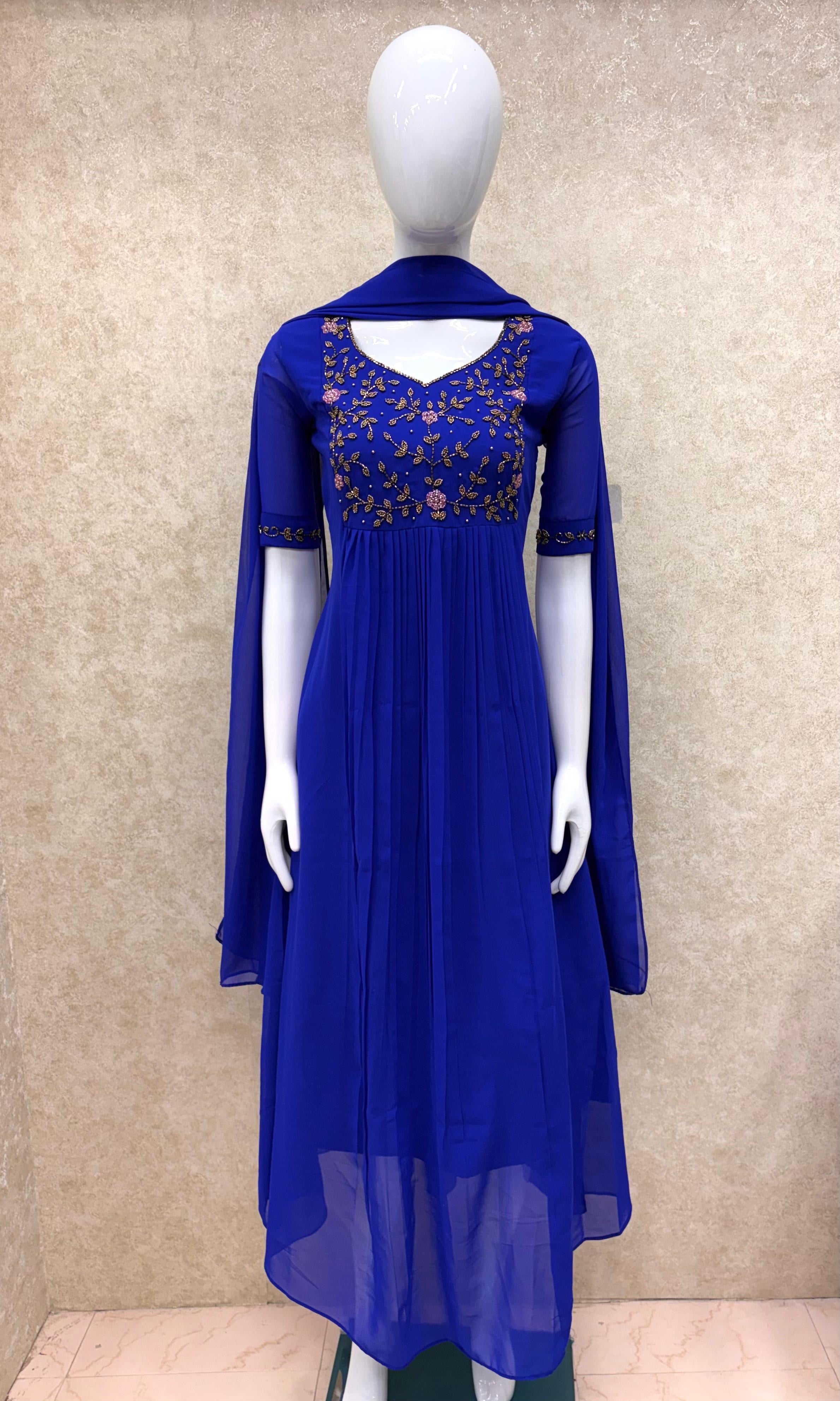 Georgette Anarkali top with dupatta and maggam work