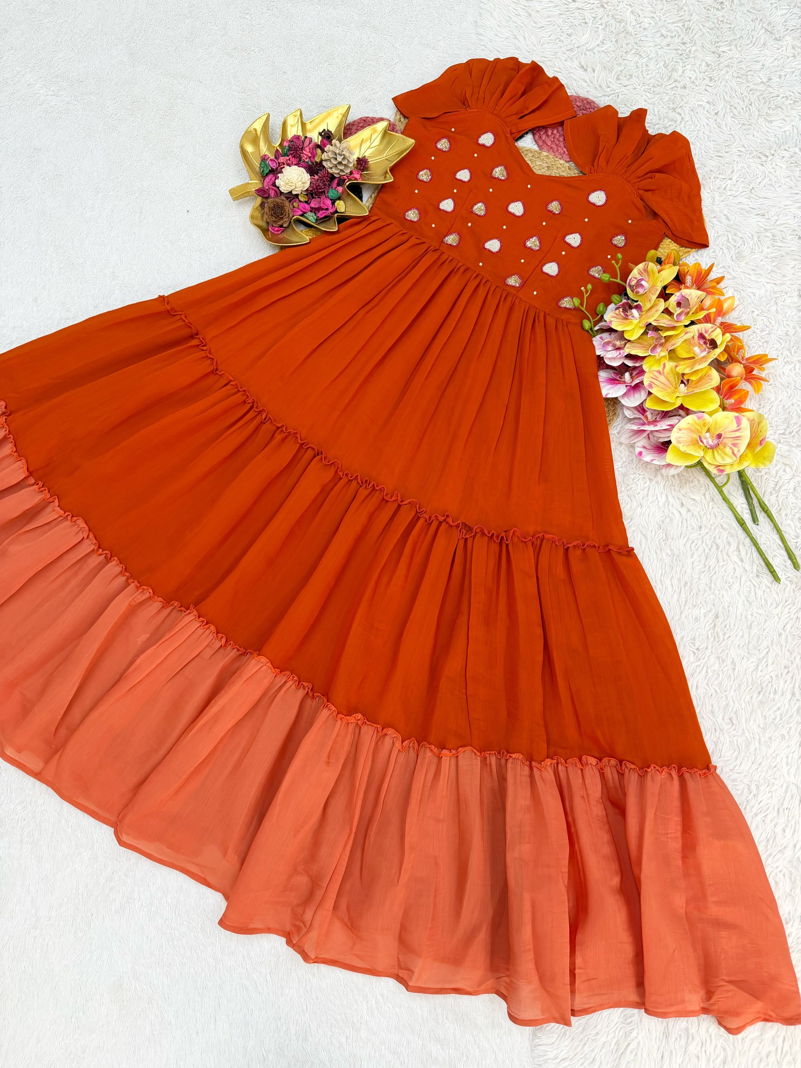 Mull Cotton Gown With Beautiful Maggam Work