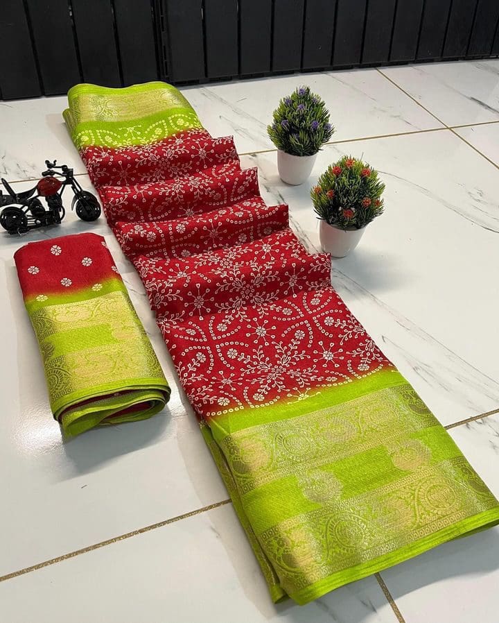 Red floral With parrot green