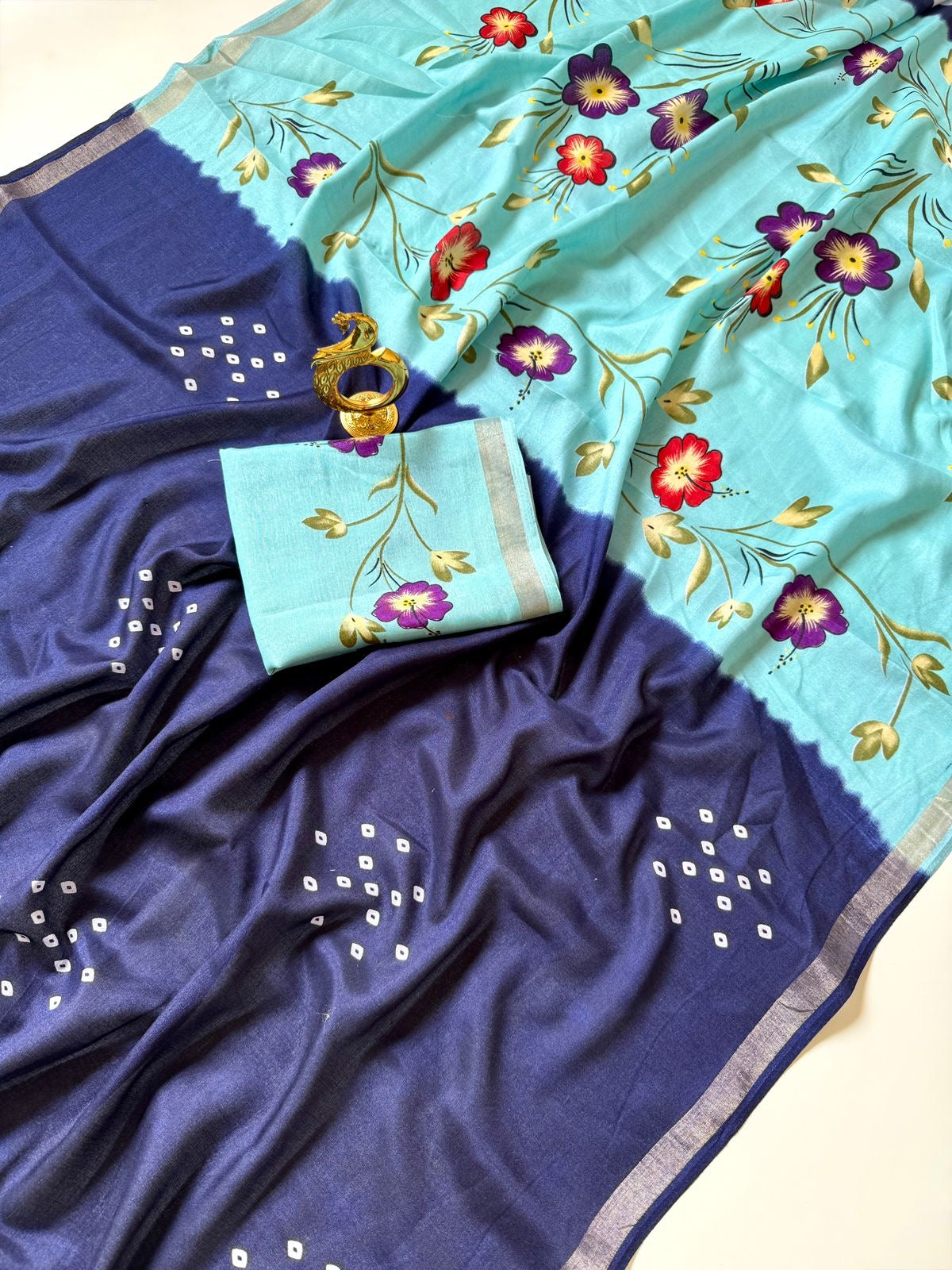 mul cotton saree with Bhandhani desgin