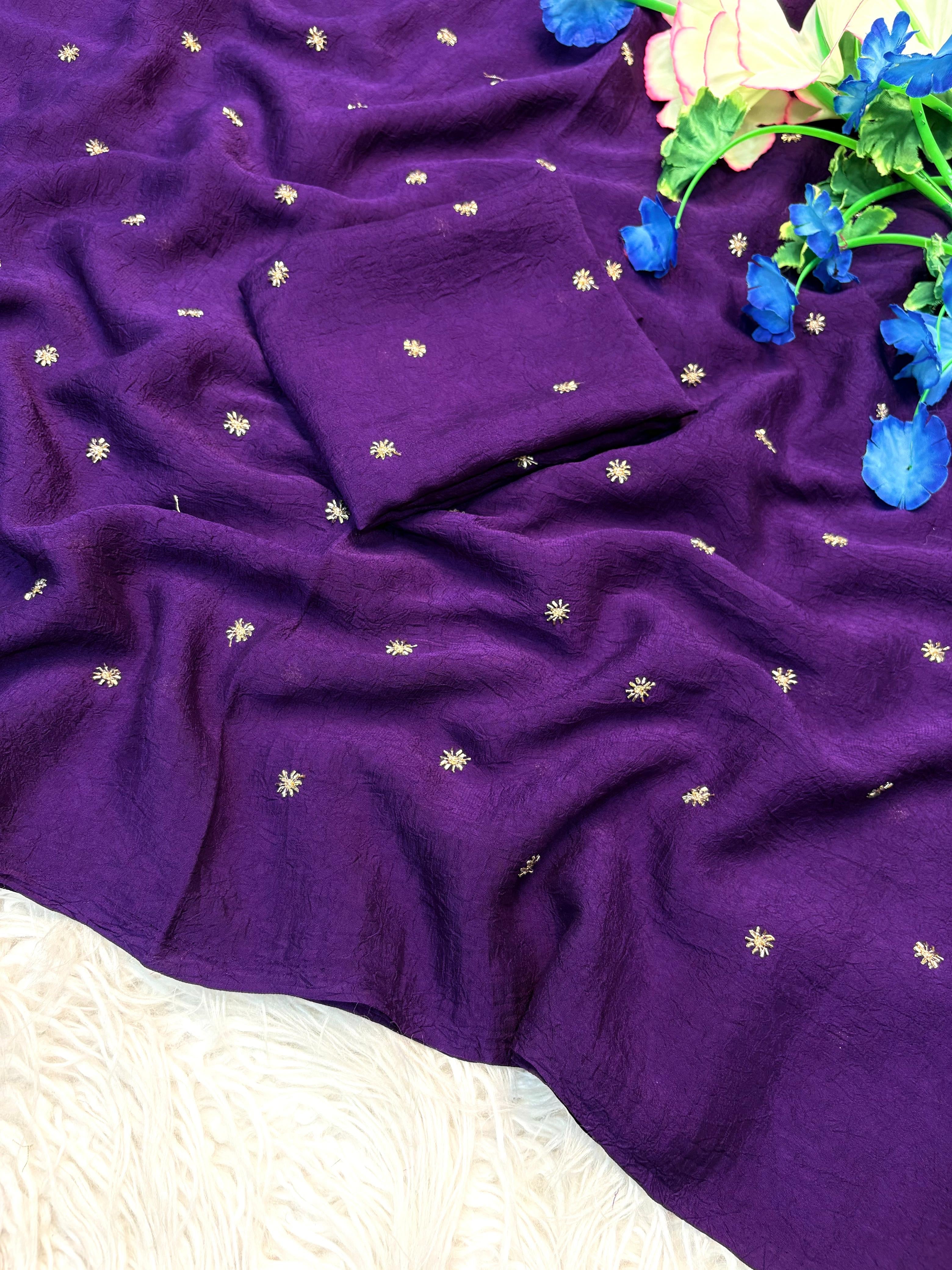 Fancy crush fabric with handwork Butti with running blouse