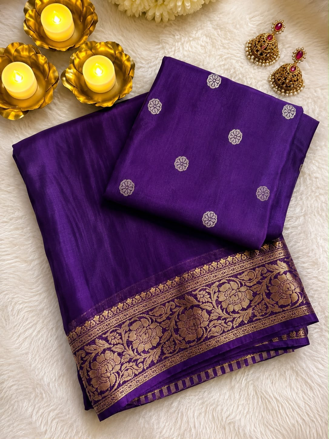 Mysore Crepe Viscose Saree With Weaving Butti Viscose Blouse(NON-STORE)