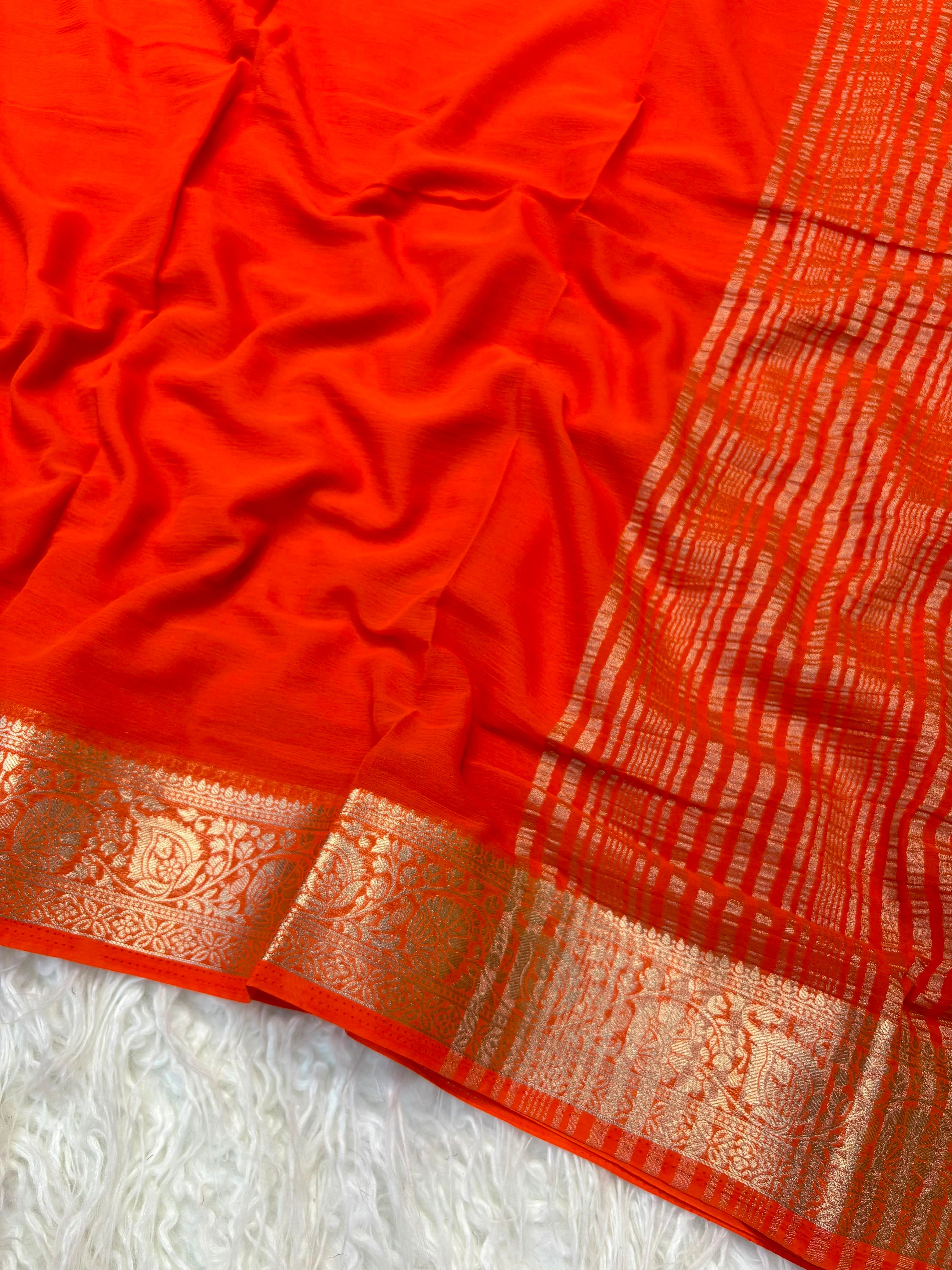 Pure chiffon saree with jacquard pallu(NON-STORE)
