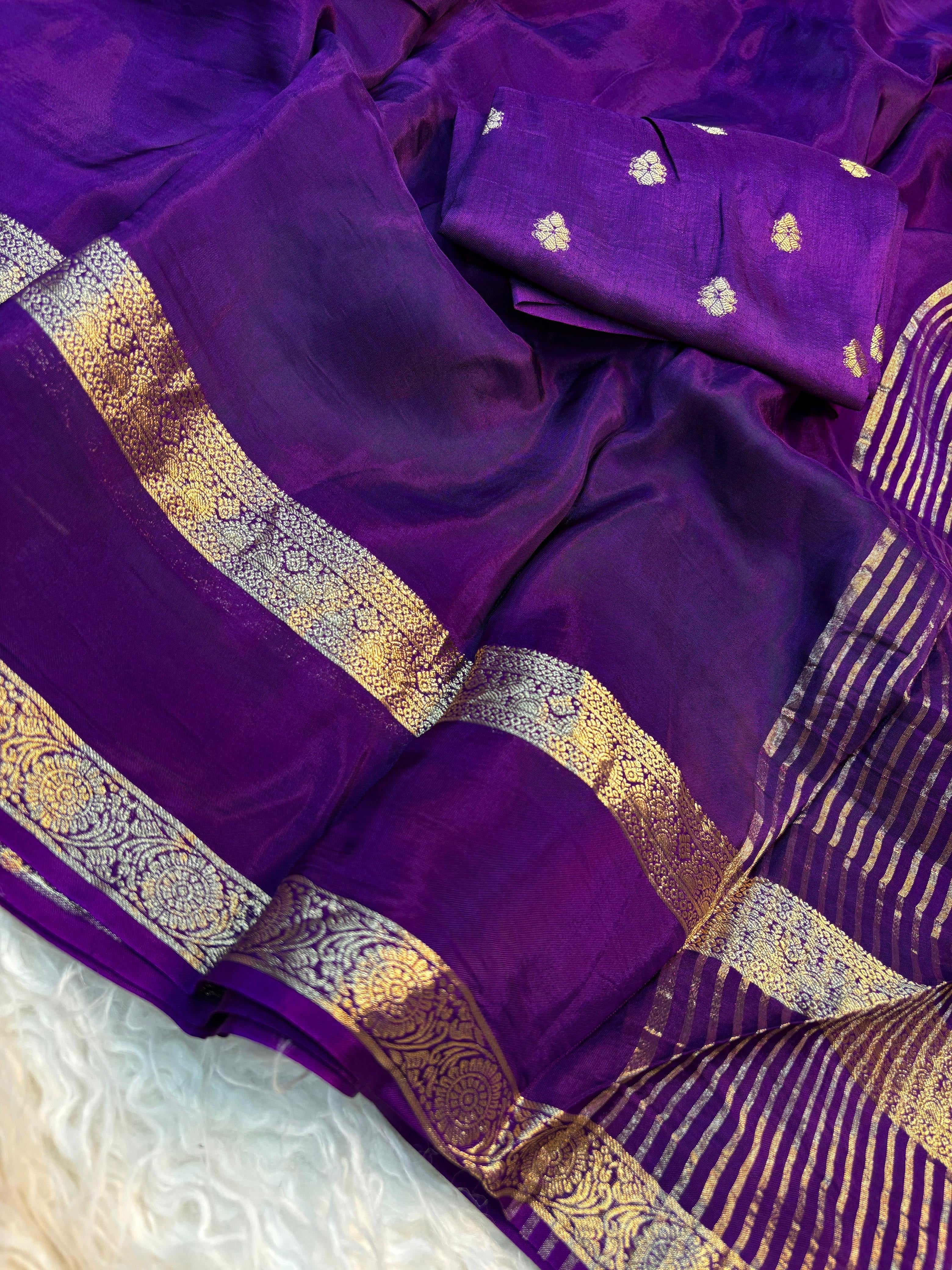 Pure Viscose mysoor Crepe silk saree with original Zari jacquard border(NON-STORE)