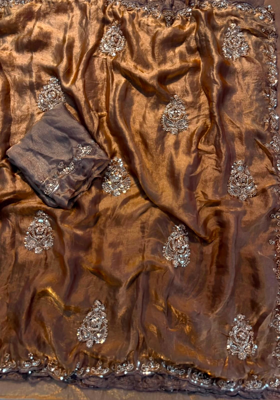 soft fancy Fandy fabric sequins saree with cut-work and handwork(NON-STORE)