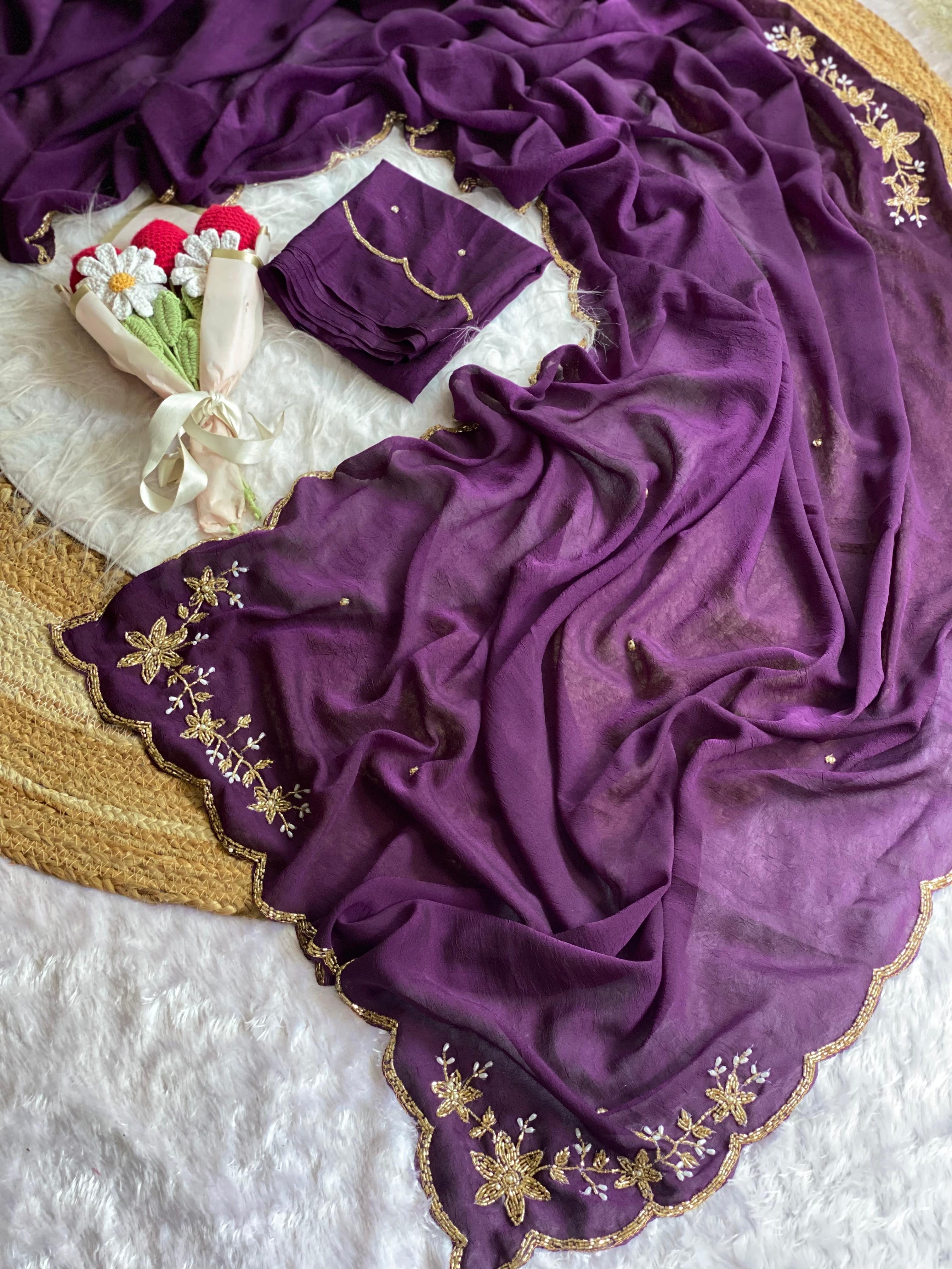 Soft Crush Silk Saree With Premium Handwork(NON-STORE)