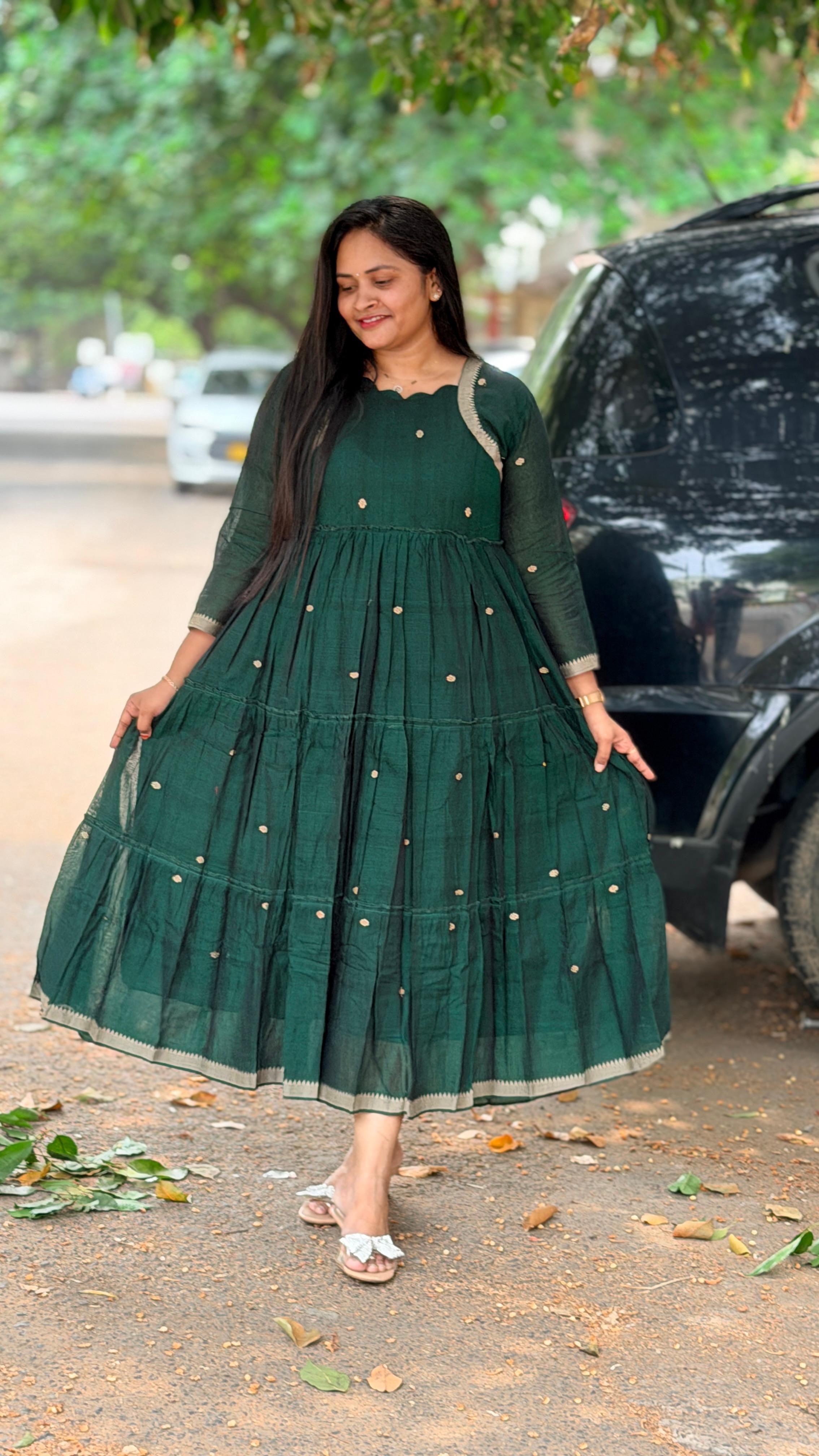 Narayanpet cotton frocks with flare and cotton lining