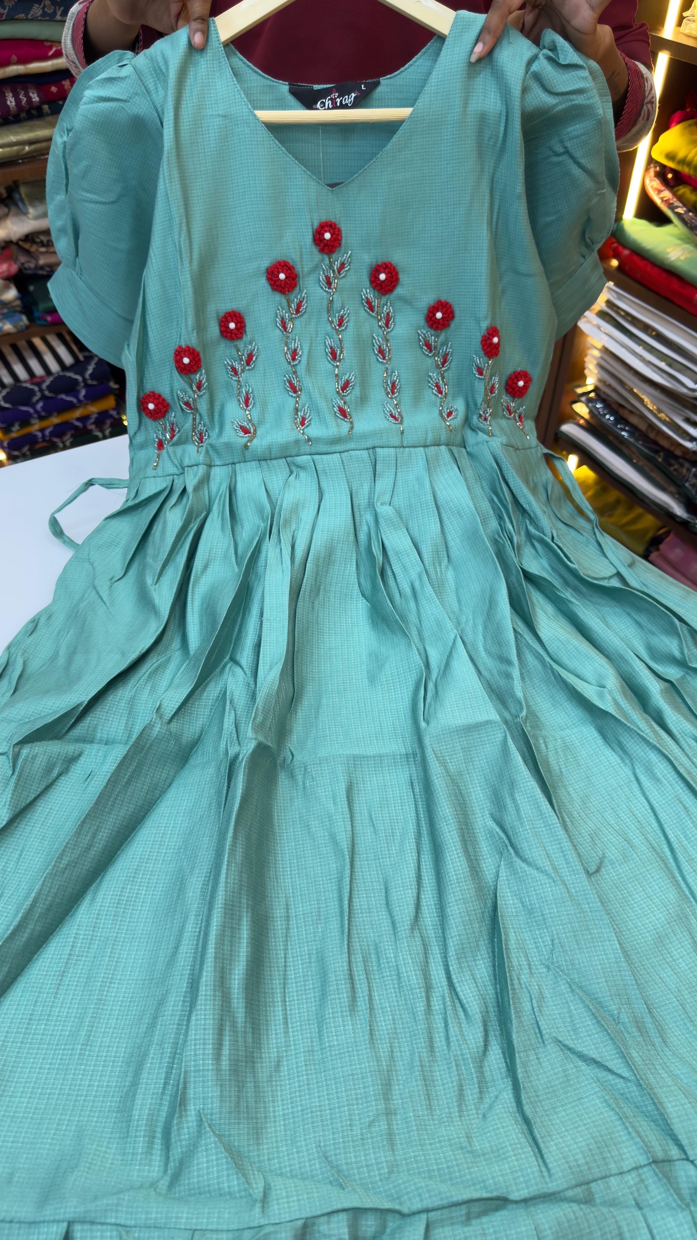 Vertical frocks with maggam work