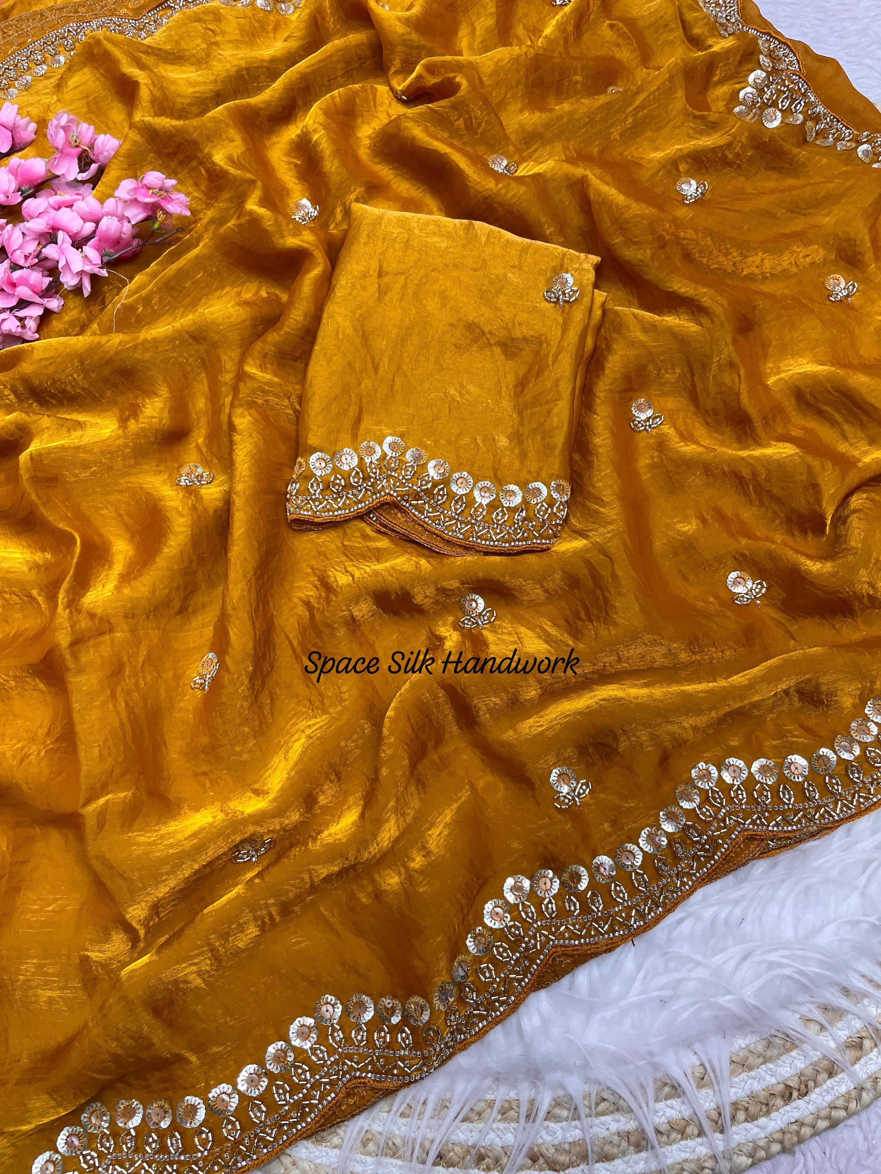 fandy space silk fabric with Unique decent party wear Handwork(NON-STORE)
