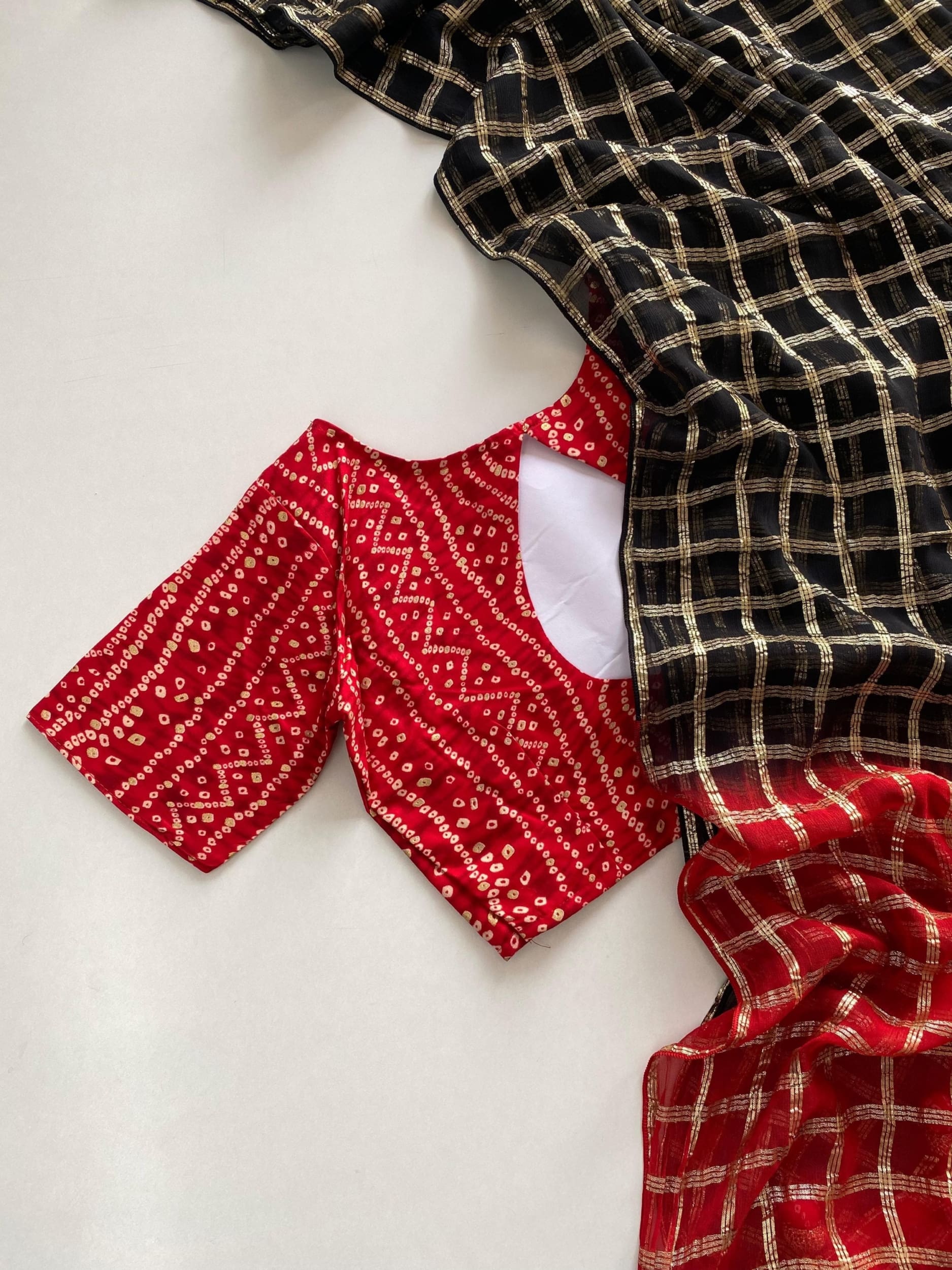 Red and Black Bandini Saree