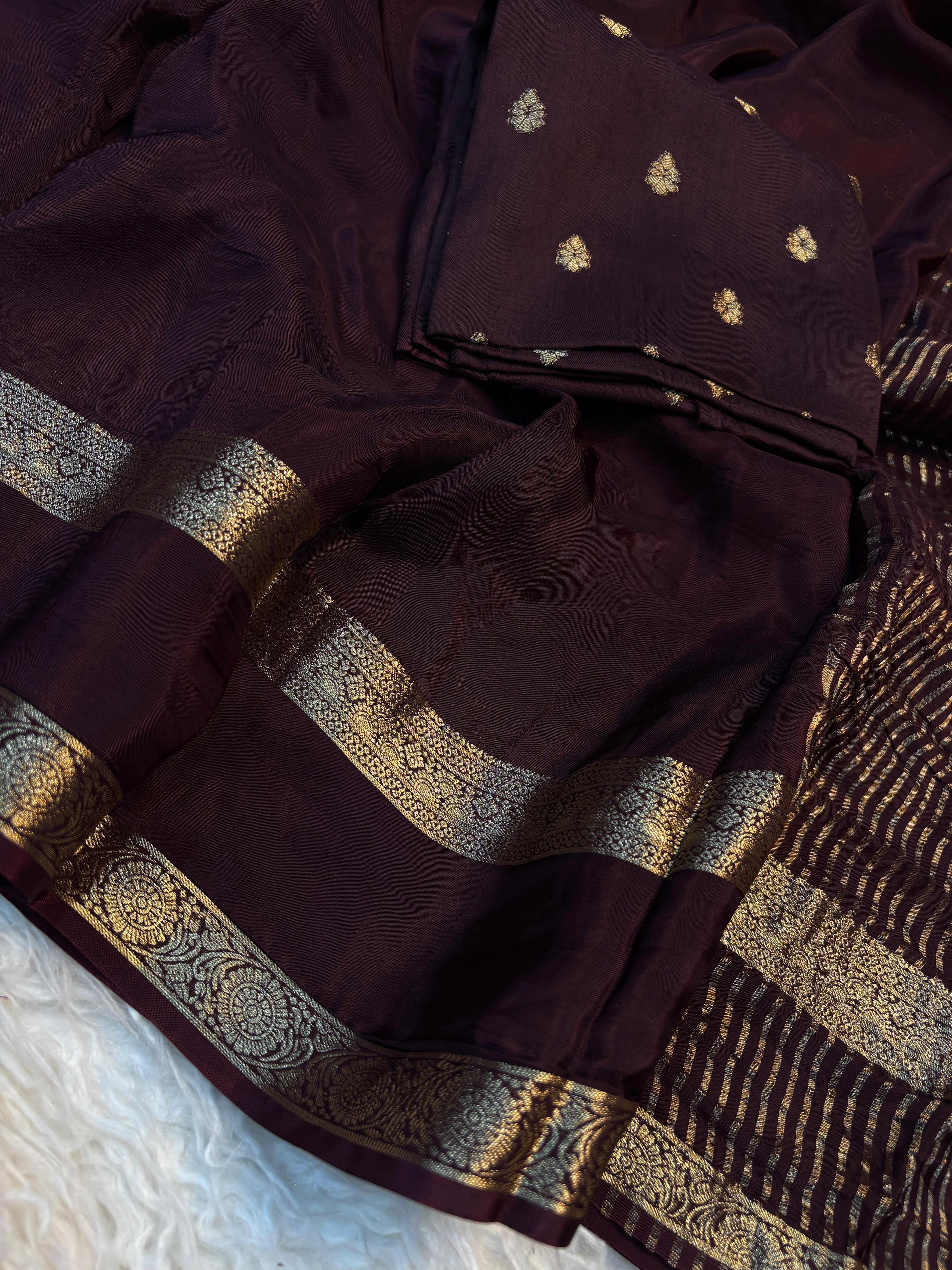 Pure Viscose mysoor Crepe silk saree with original Zari jacquard border(NON-STORE)