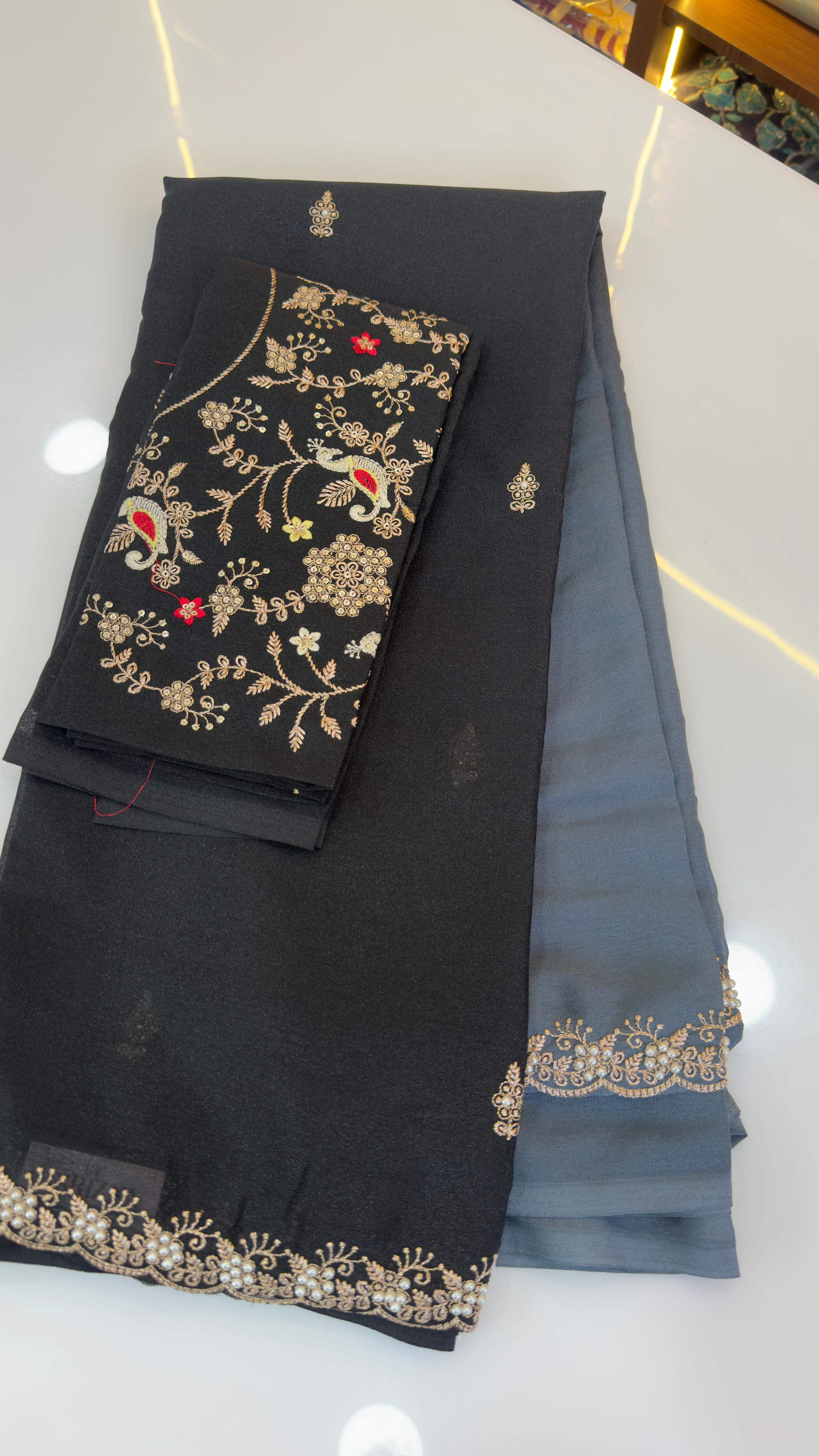 Party wear saree with pearl work