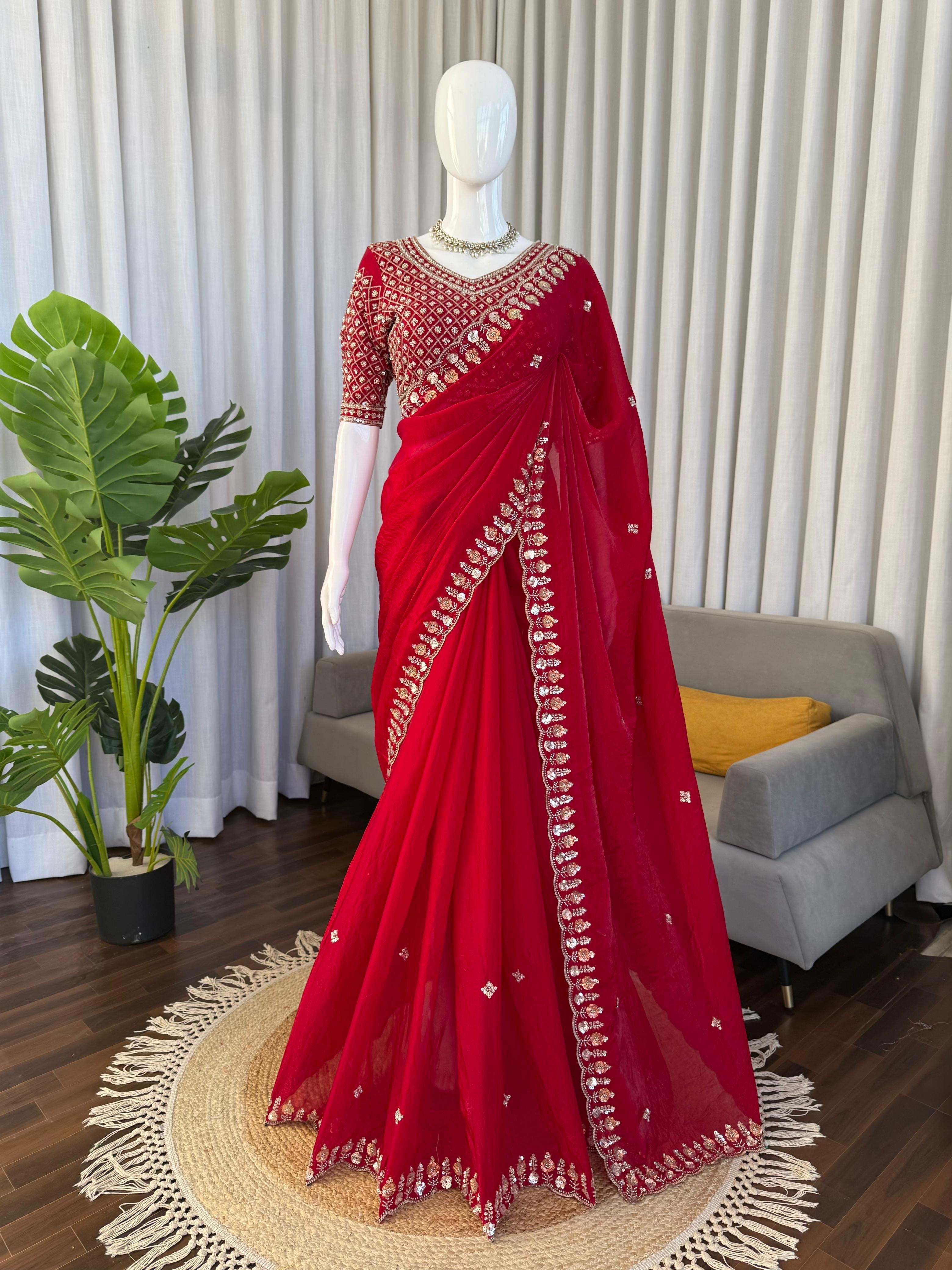 Designer Saree with heavy Beads
