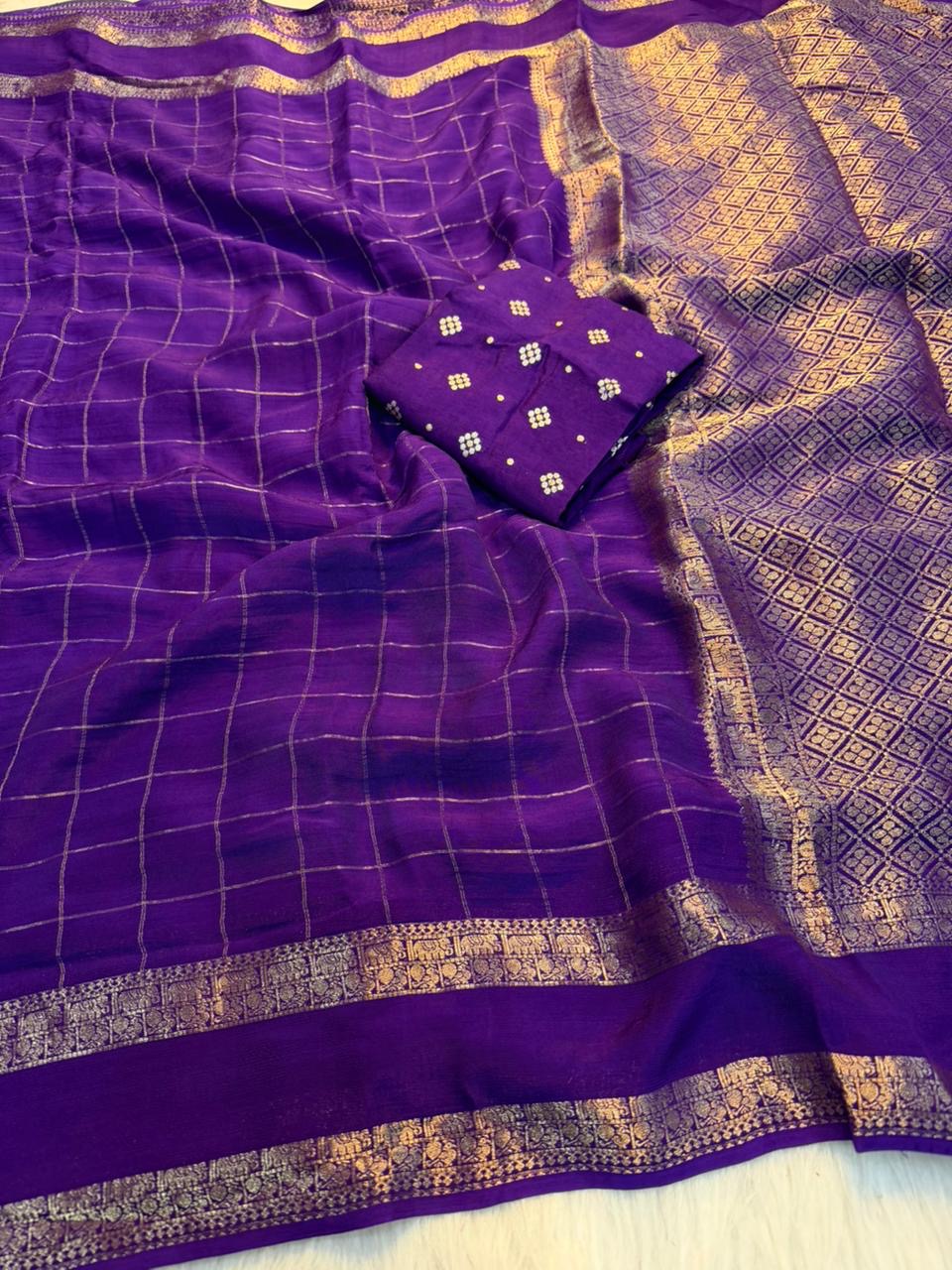 Pure viscose Georgette satin border saree with pallu design with pure viscose blouses(NON-STORE)