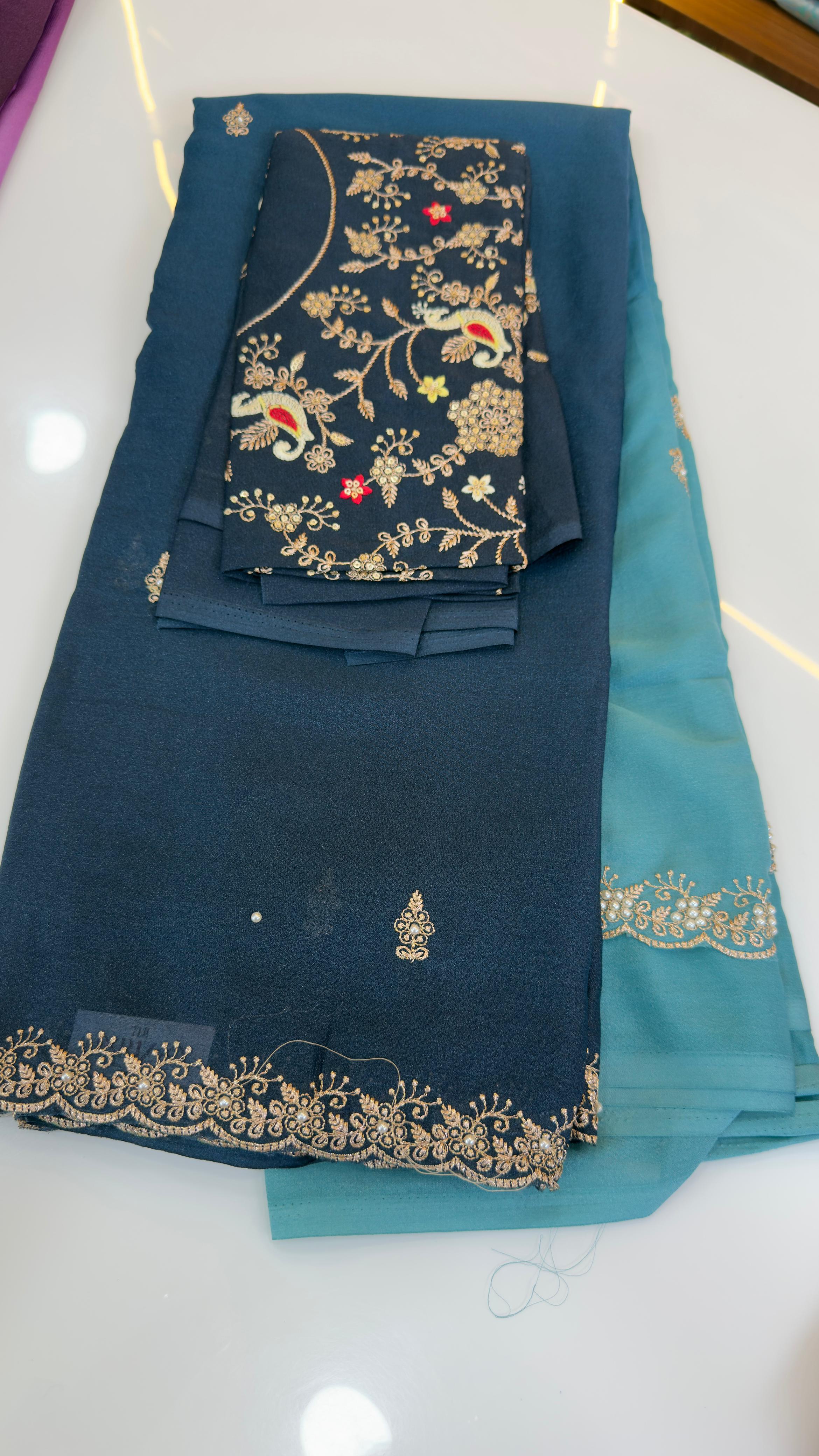 Party wear saree with pearl work