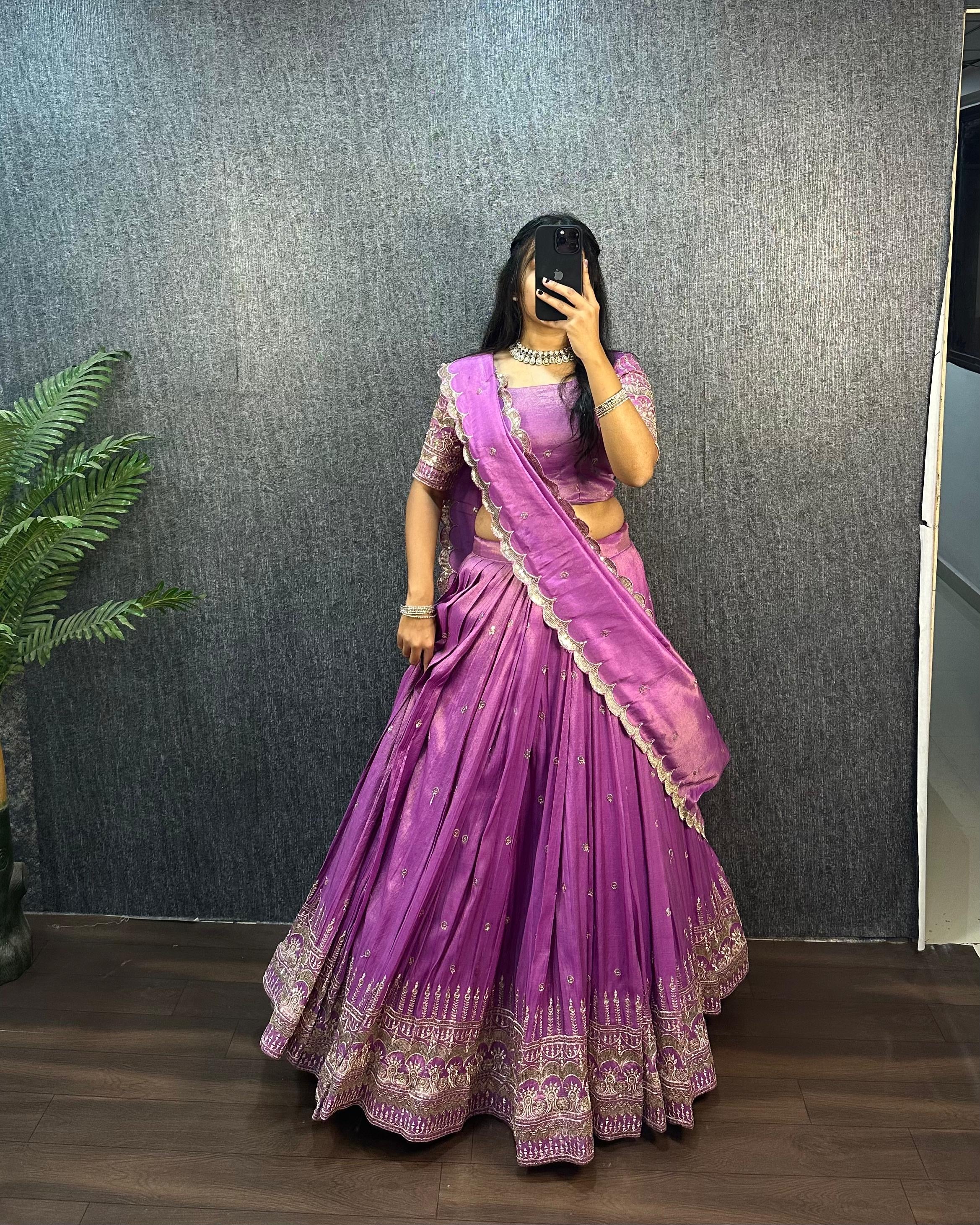 TISSU SILK WITH EMBROIDERY SEQUENCE WORK REAFY TO WEAR LEHENGA
