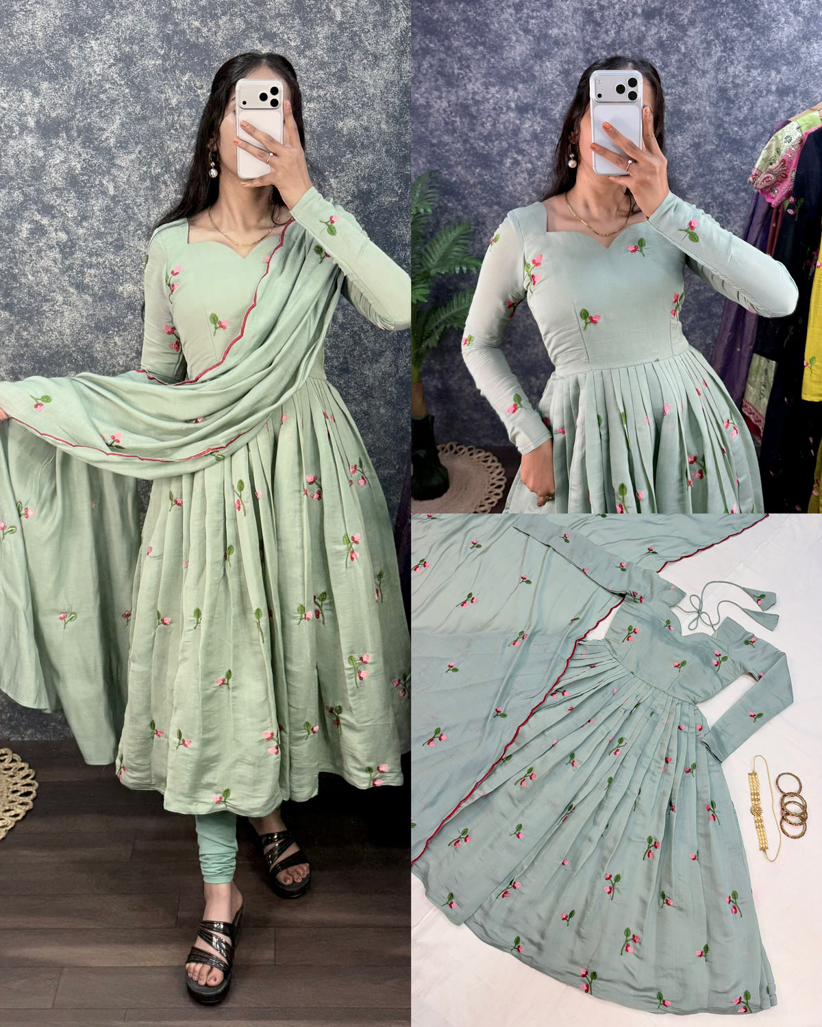 Premium Mull Chanderi Anarkali with Dupatta(NON-STORE)