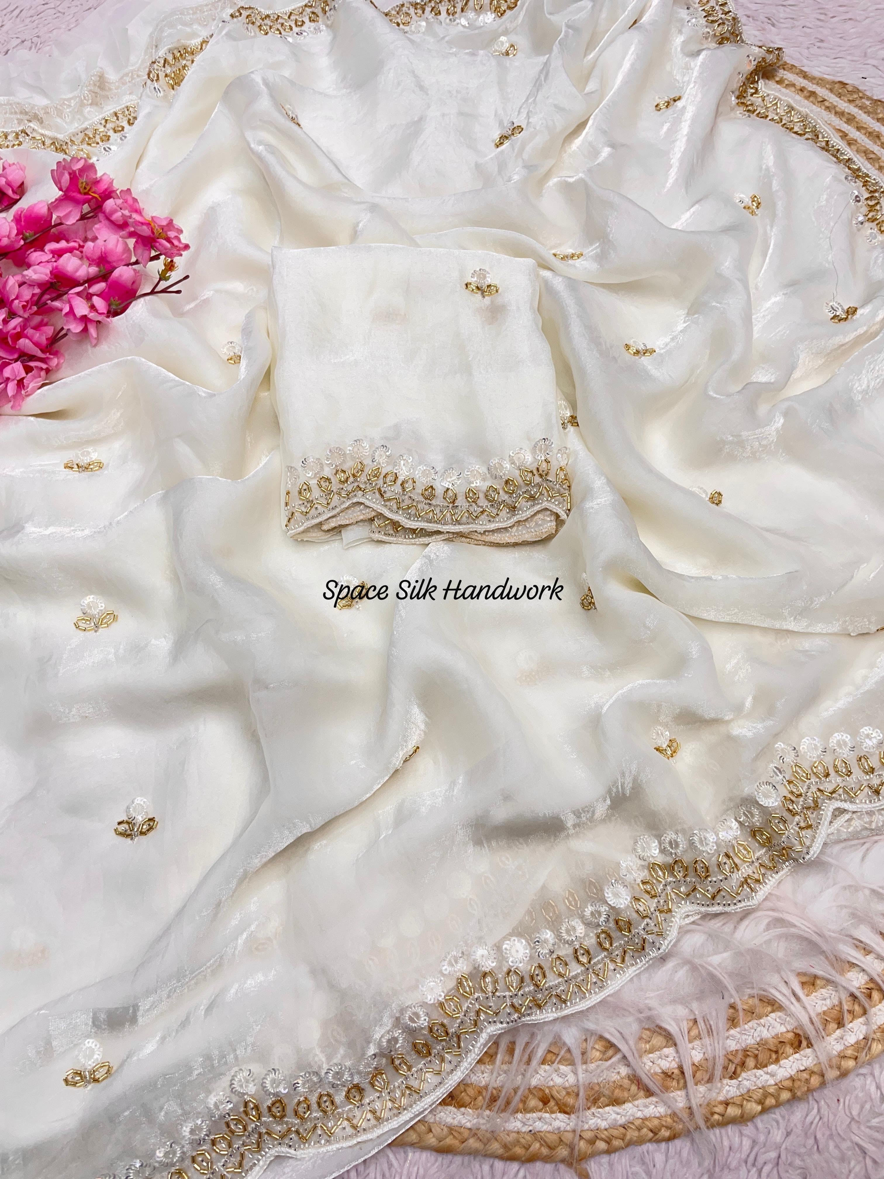 fandy space silk fabric with Unique decent party wear Handwork(NON-STORE)