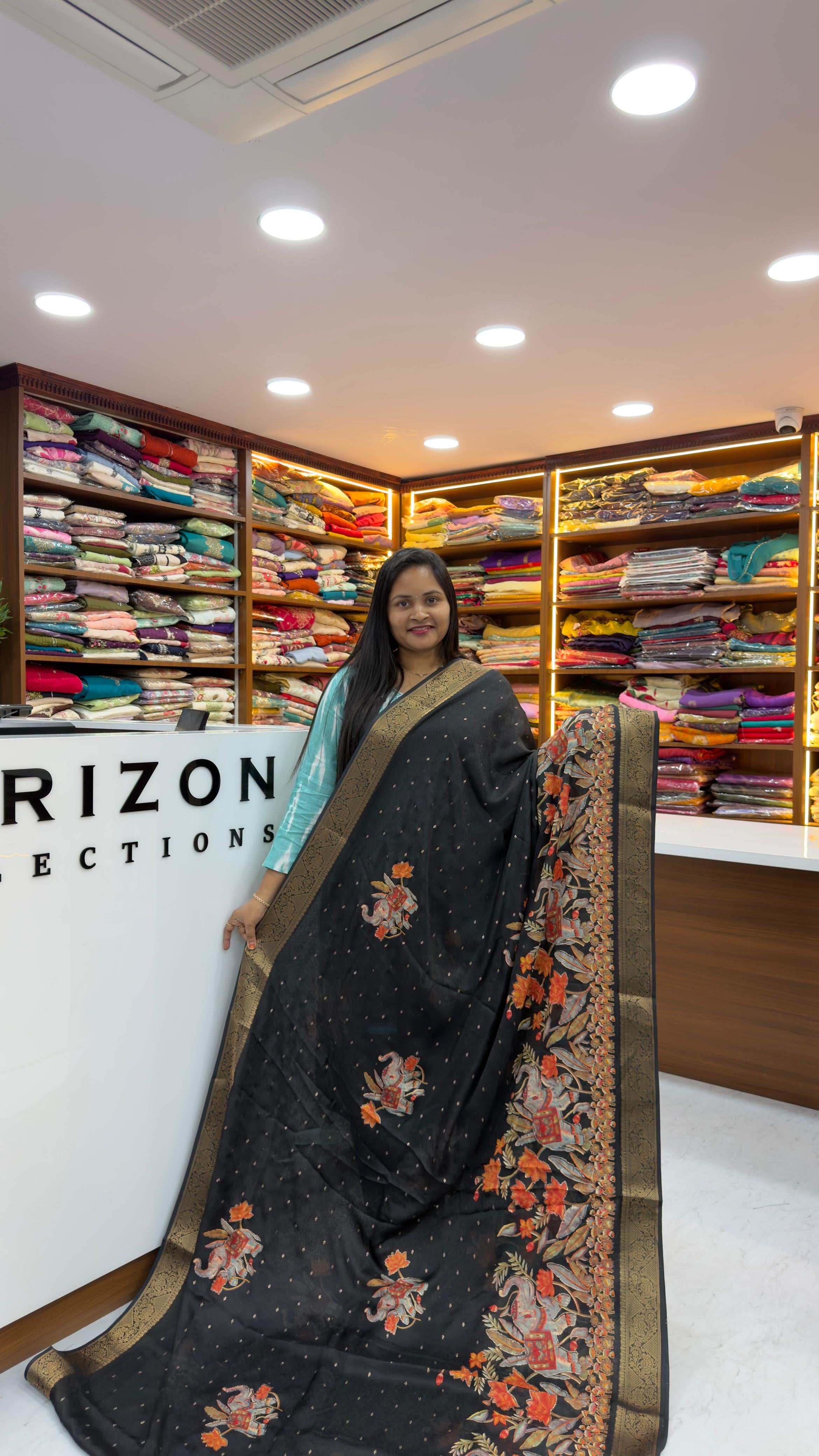 Banarasi Georgette saree with zari woven borders and foil butties