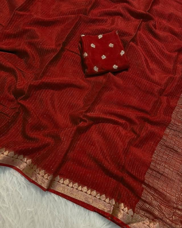Pure Chinon Viscose Saree With Pure Chinon Viscose Blouse