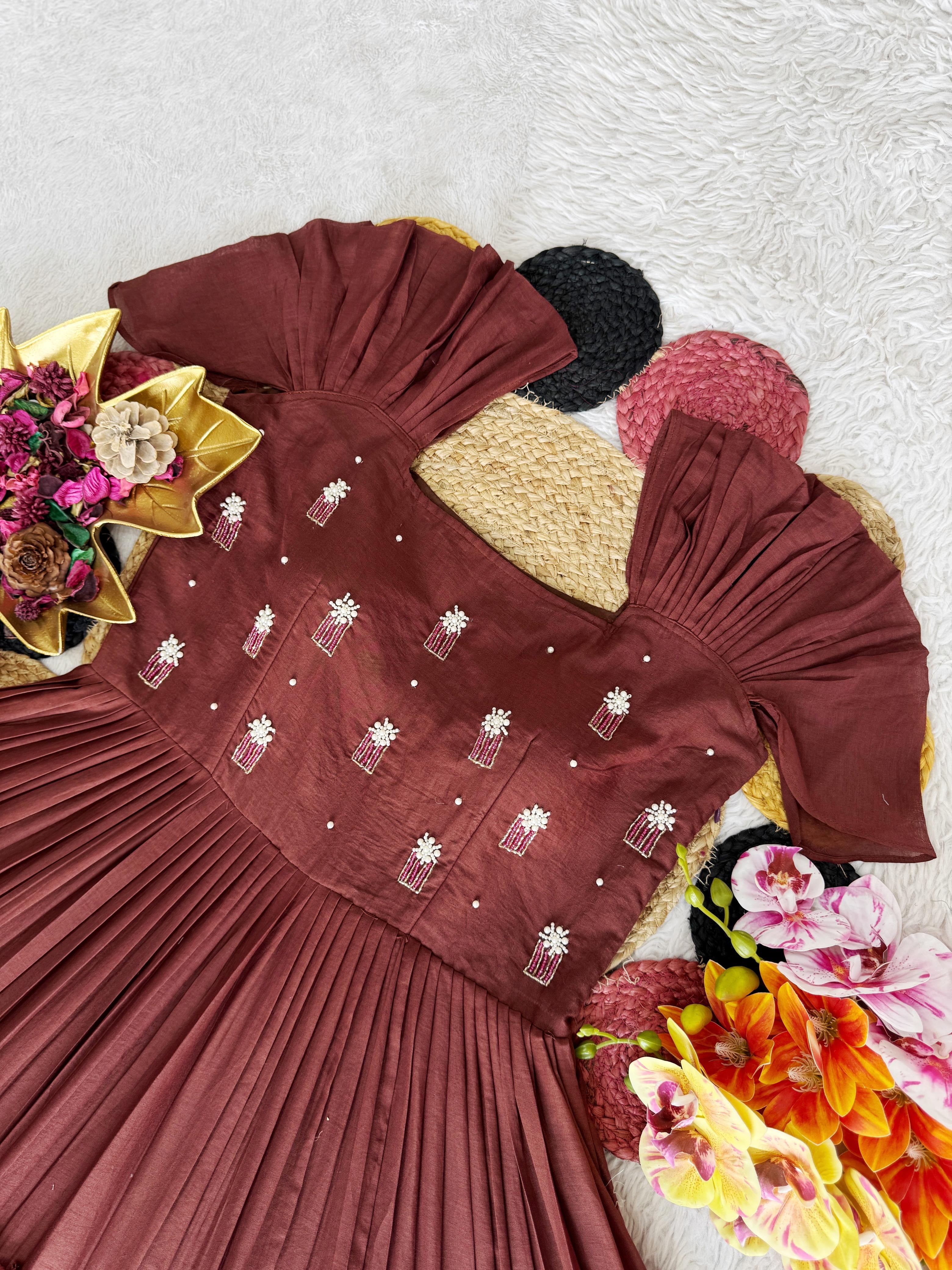 Mul Mul cotton frock with maggam work