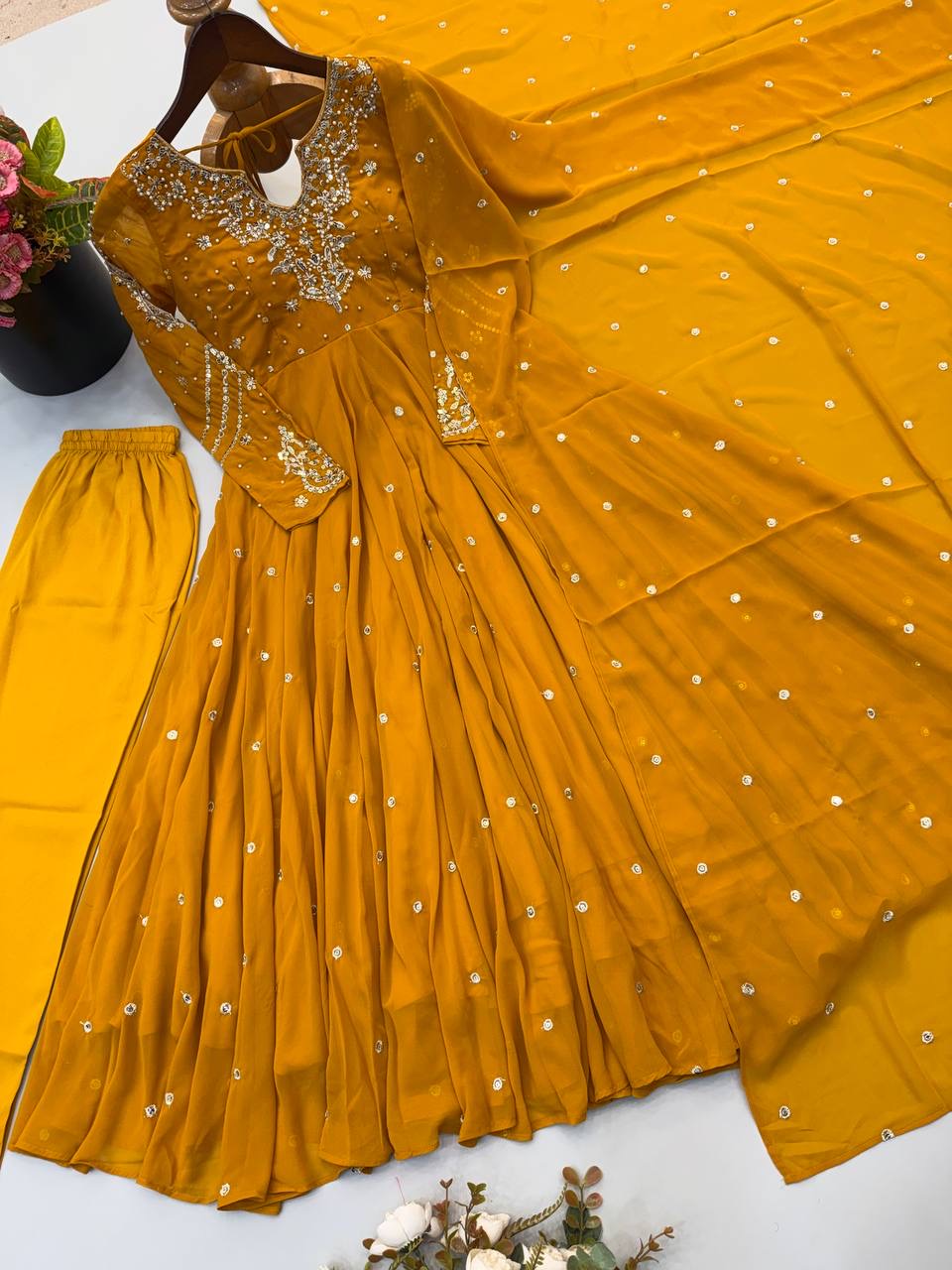 Georgette gown with embroidery work and duppata