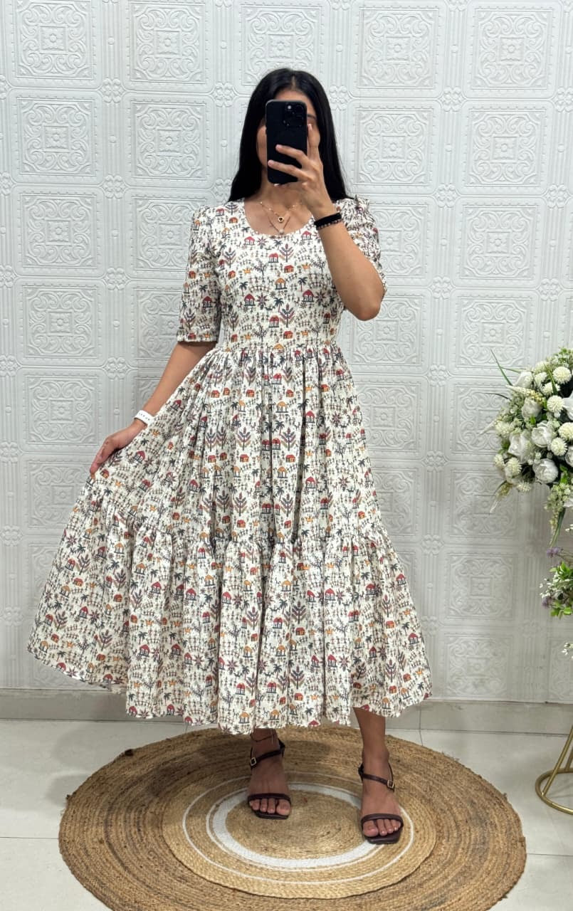Maxi made from soft Hakoba Cotton with attractive print with Full lining(NON-STORE)