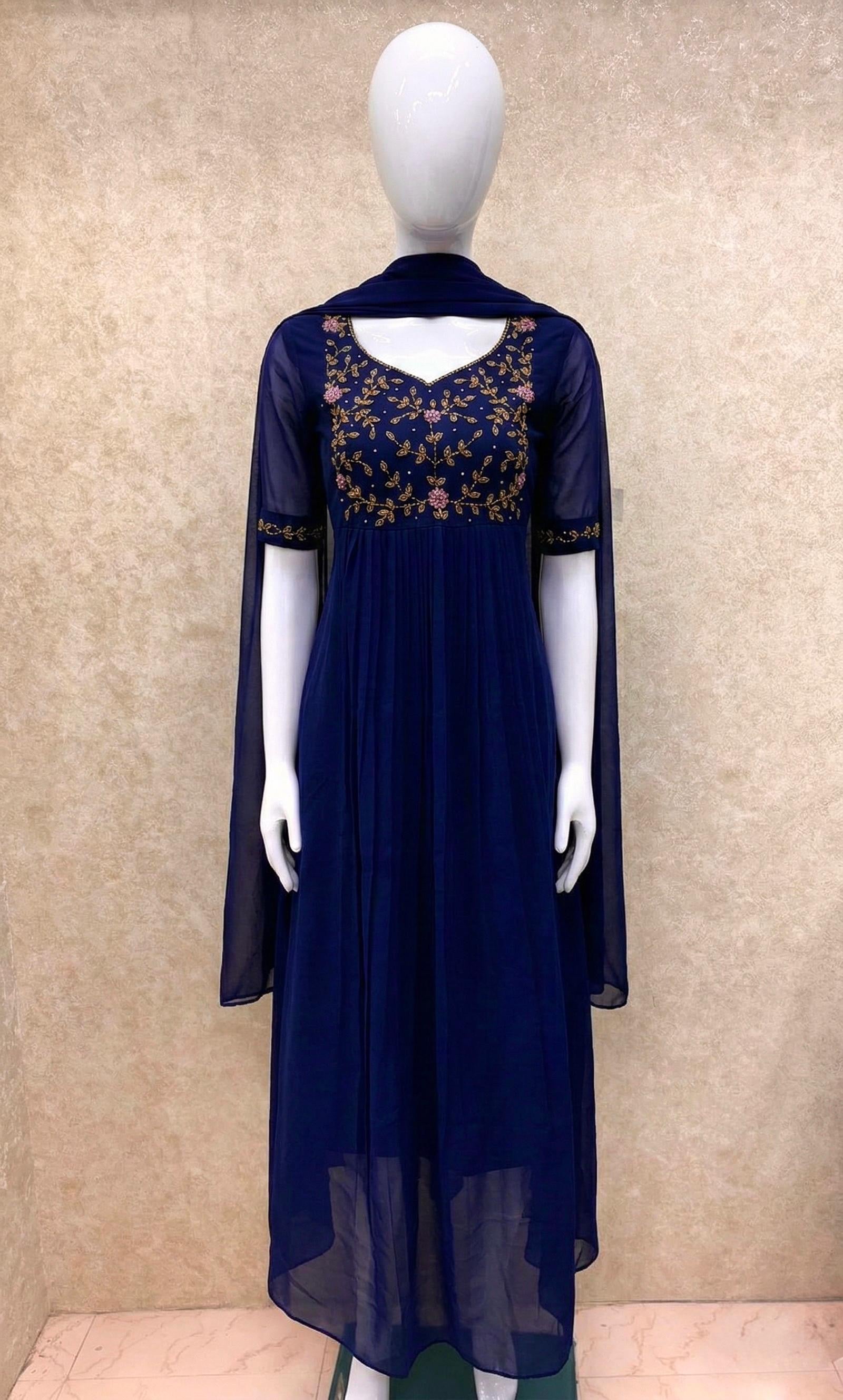 Georgette Anarkali top with dupatta and maggam work