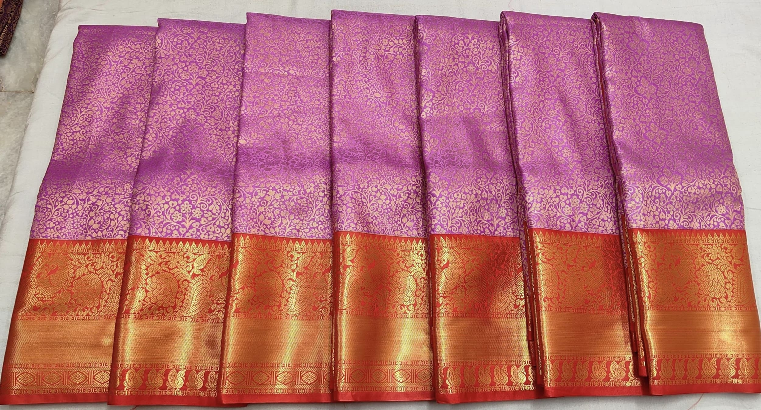 Lavender Red Pattu Saree