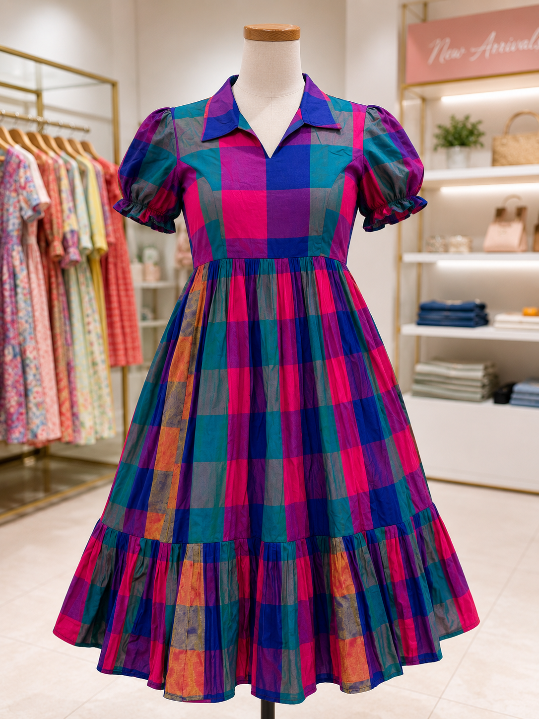 Beautifully Madrasi checks fabric Stitched Gown(NON-STORE)
