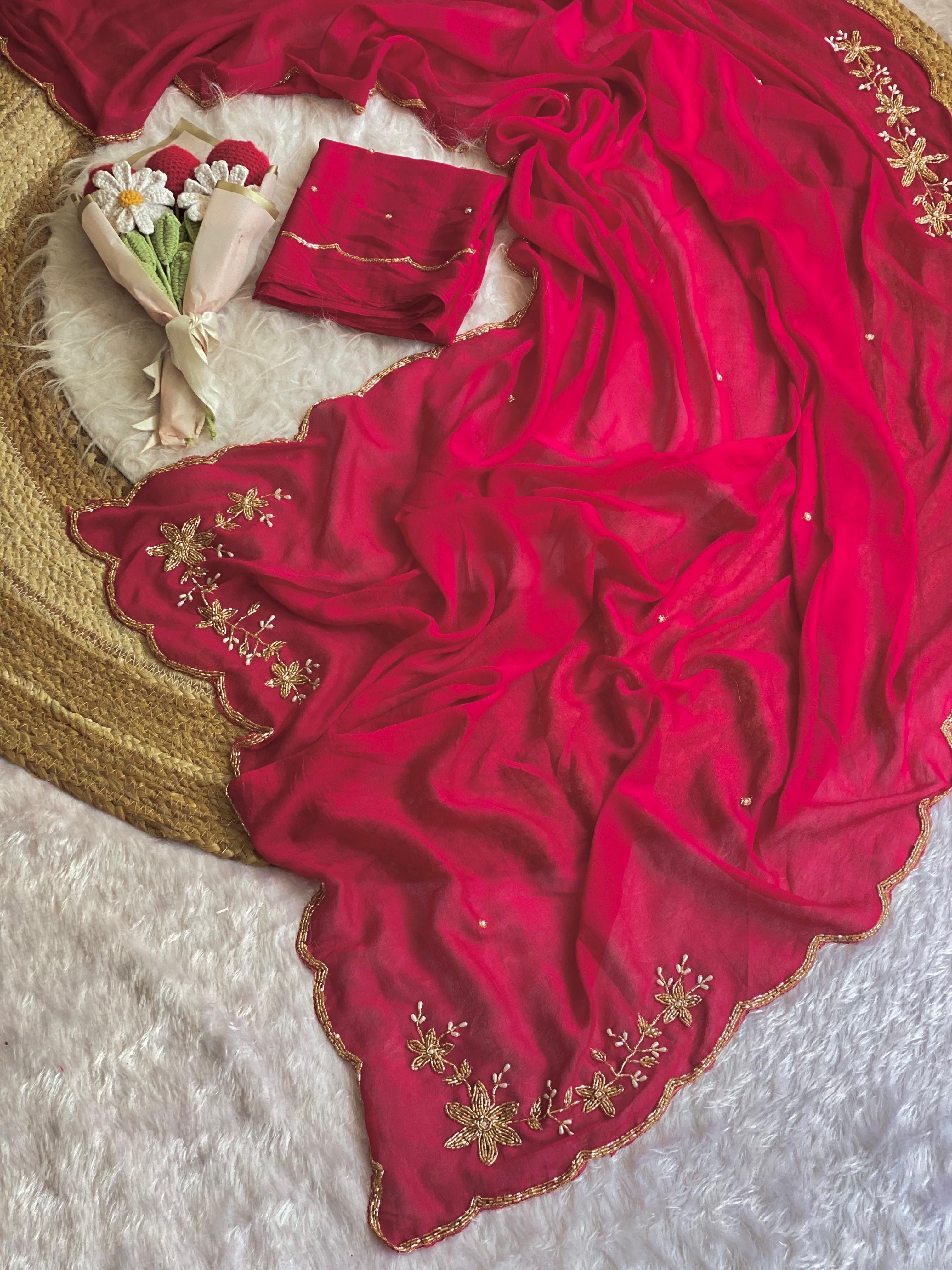 Soft Crush Silk Saree With Premium Handwork(NON-STORE)