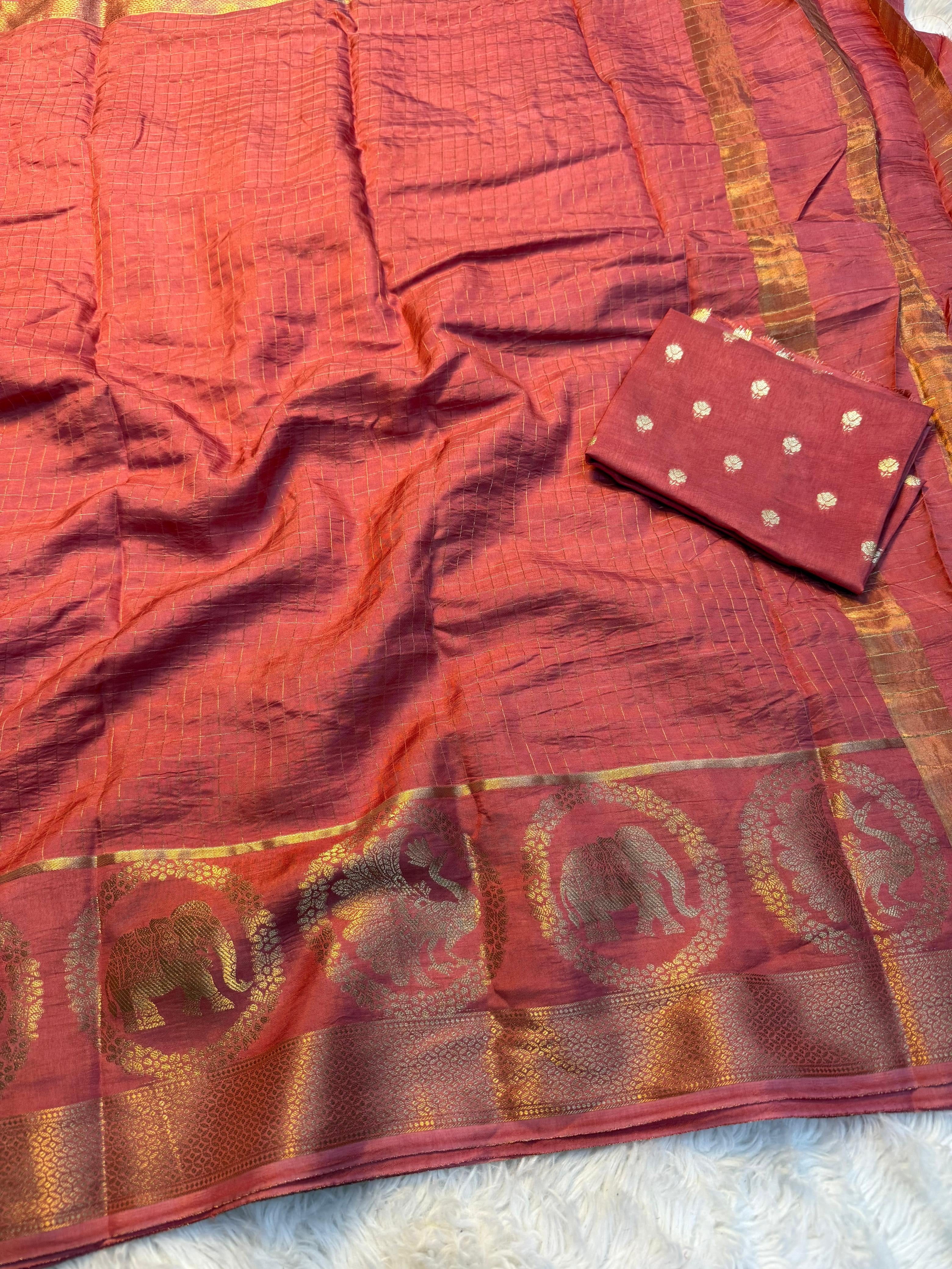 Pure Russian mango Viscose saree with beautiful elephant and peacock desgin