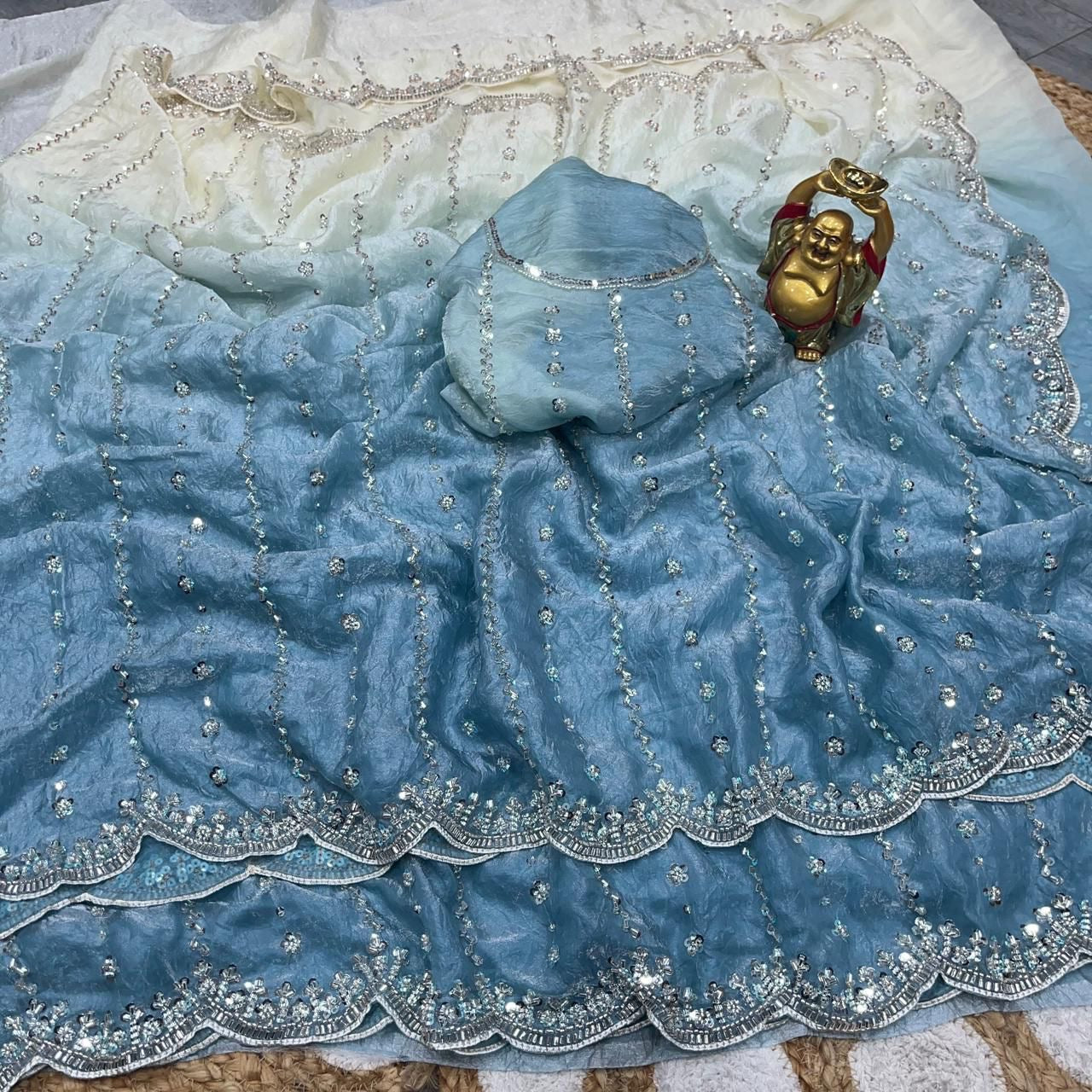 space silk dual shade saree with hand work