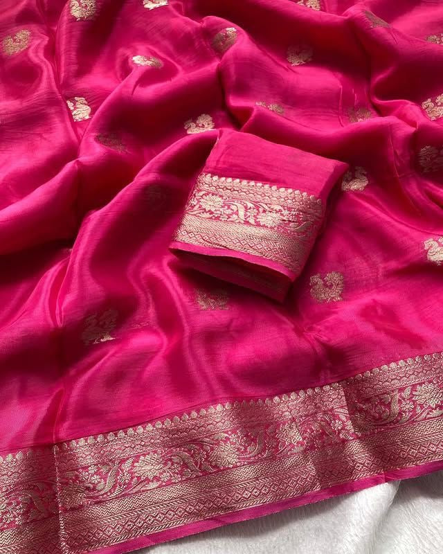 Viscose Russian Pure Silk Saree With Running Blouse