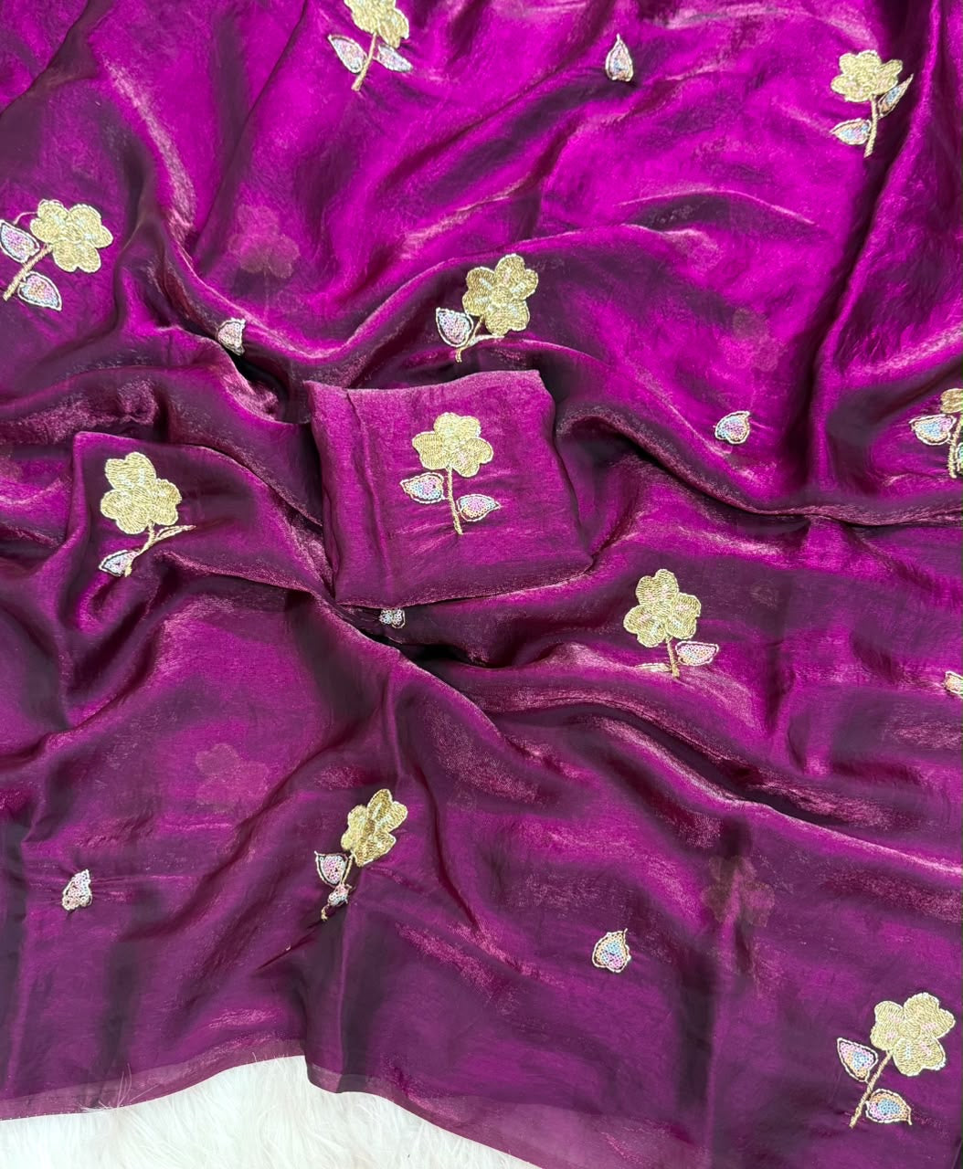 Space Silk Saree With Fancy Bhungali work & Multi Color Sequince Embroderiy Work