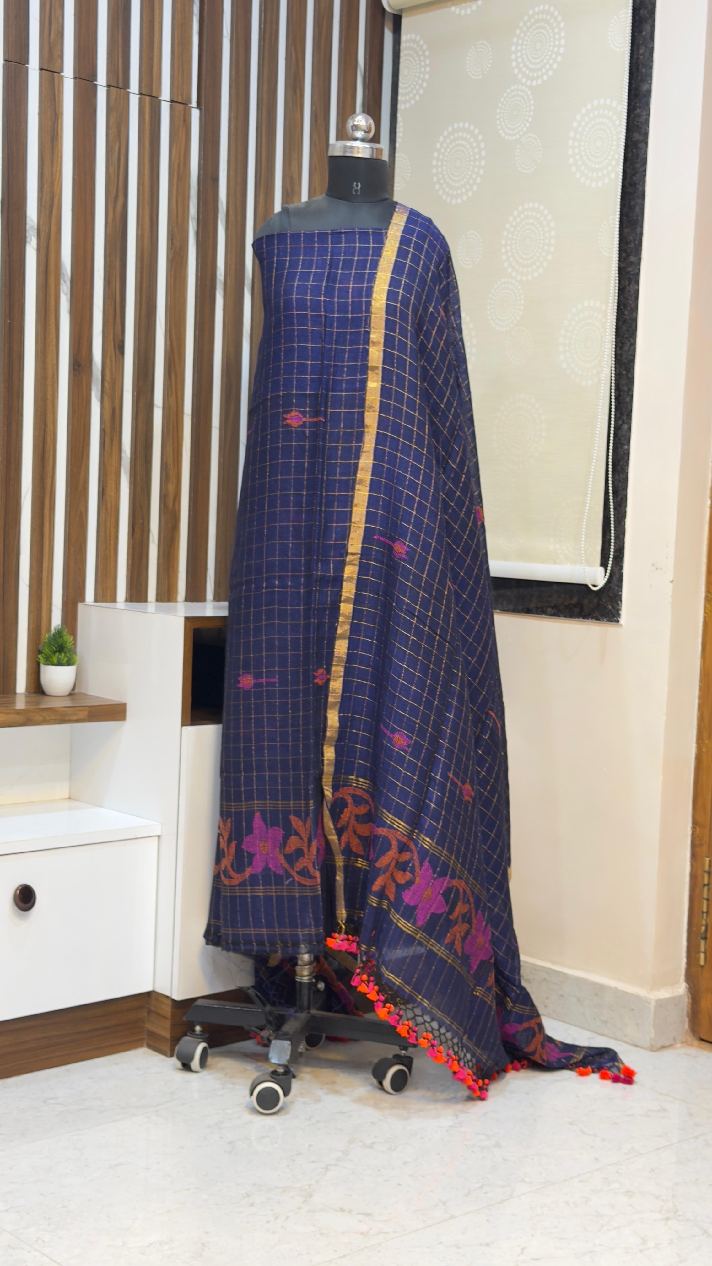 Handloom Lenin Jamdhani Dress materials