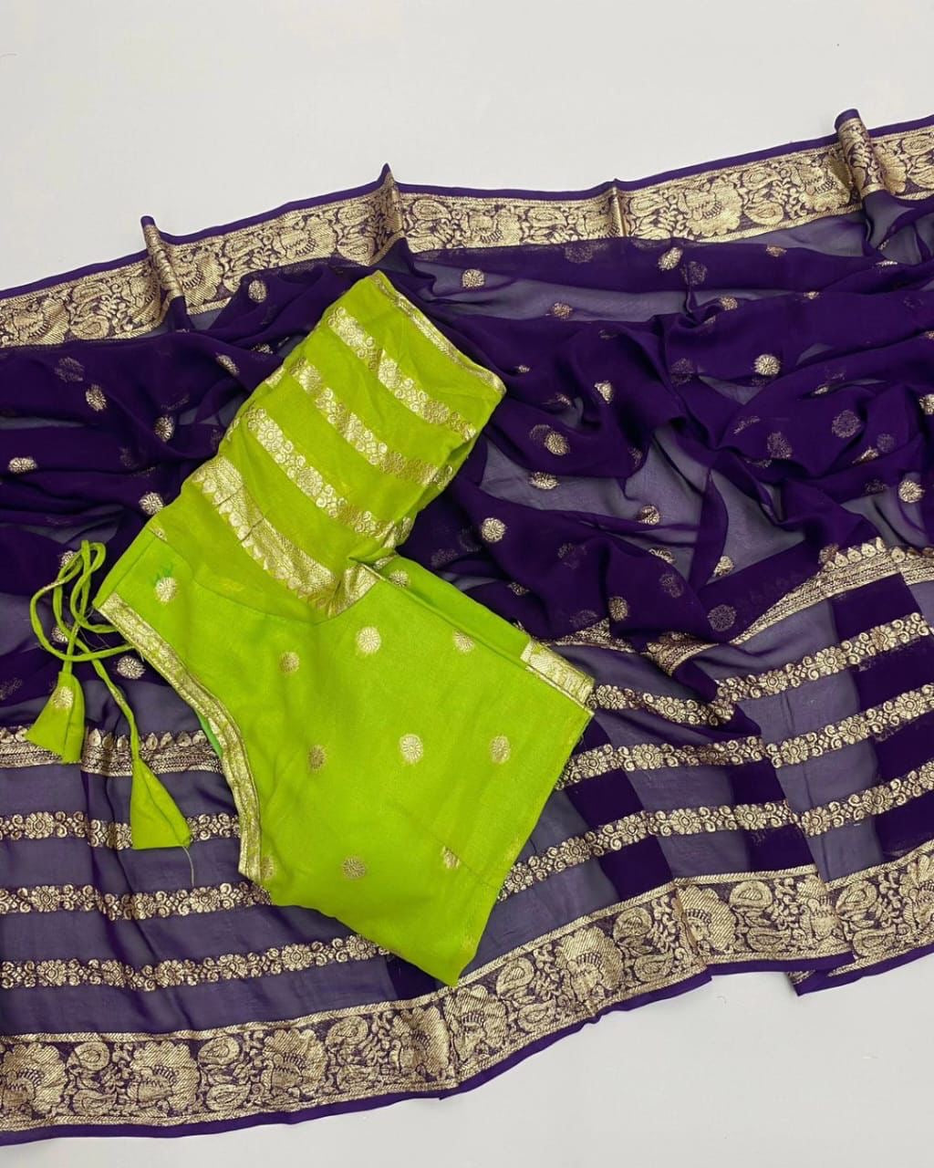 Viscose Georgette saree with stitched blouse