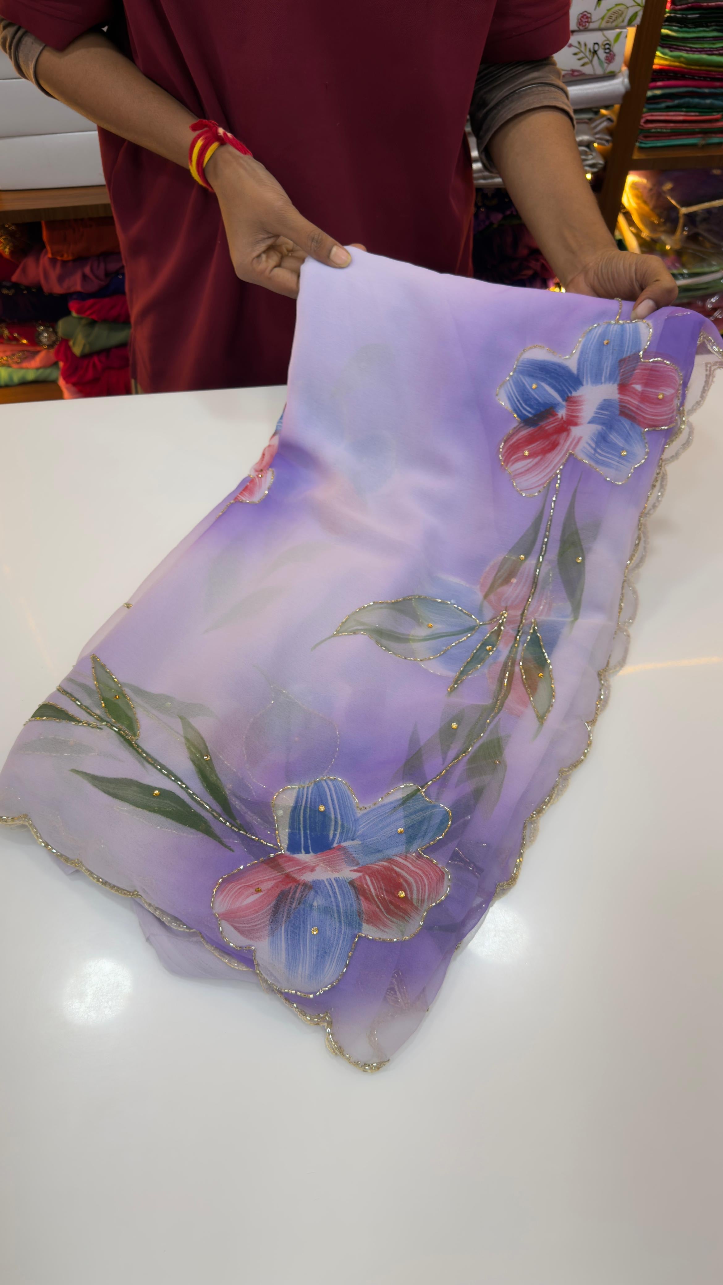 Light weight brush paint maggam work sarees