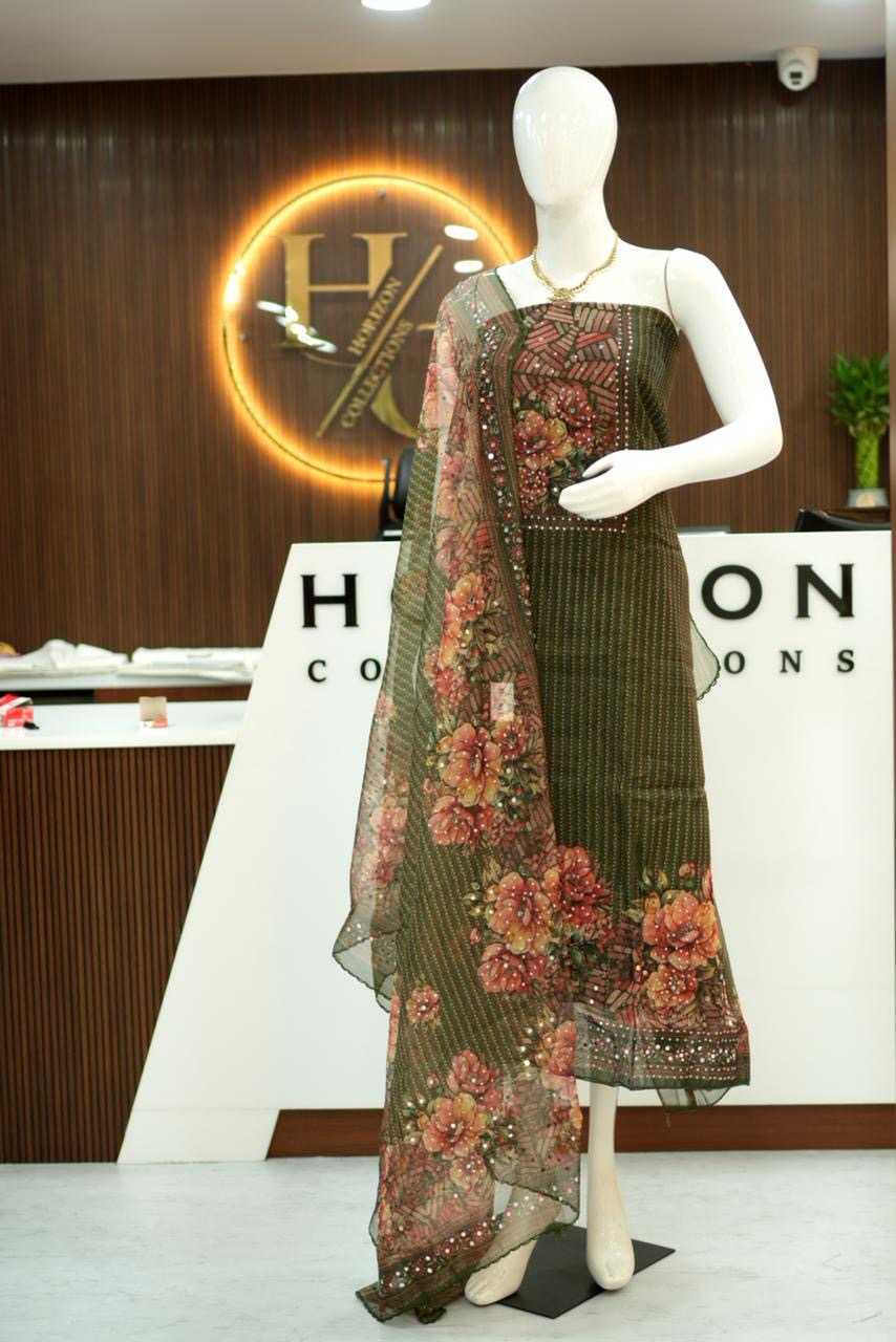 Organza Floral designer Dress material