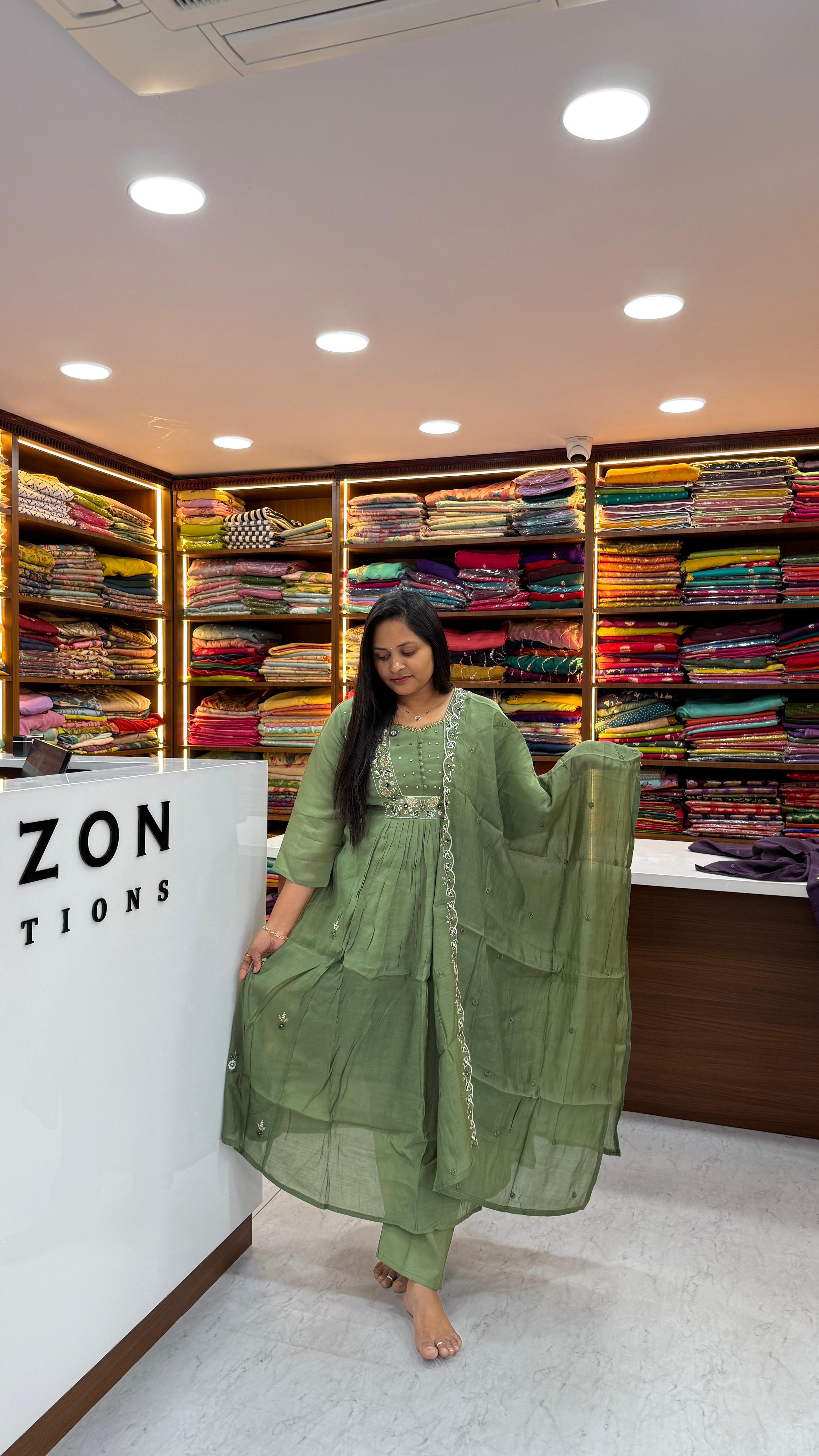 Mul Chanderi party wear 3 piece set