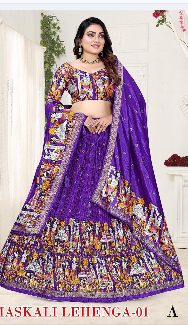 Dola silk Lehenga with Kalamkari design