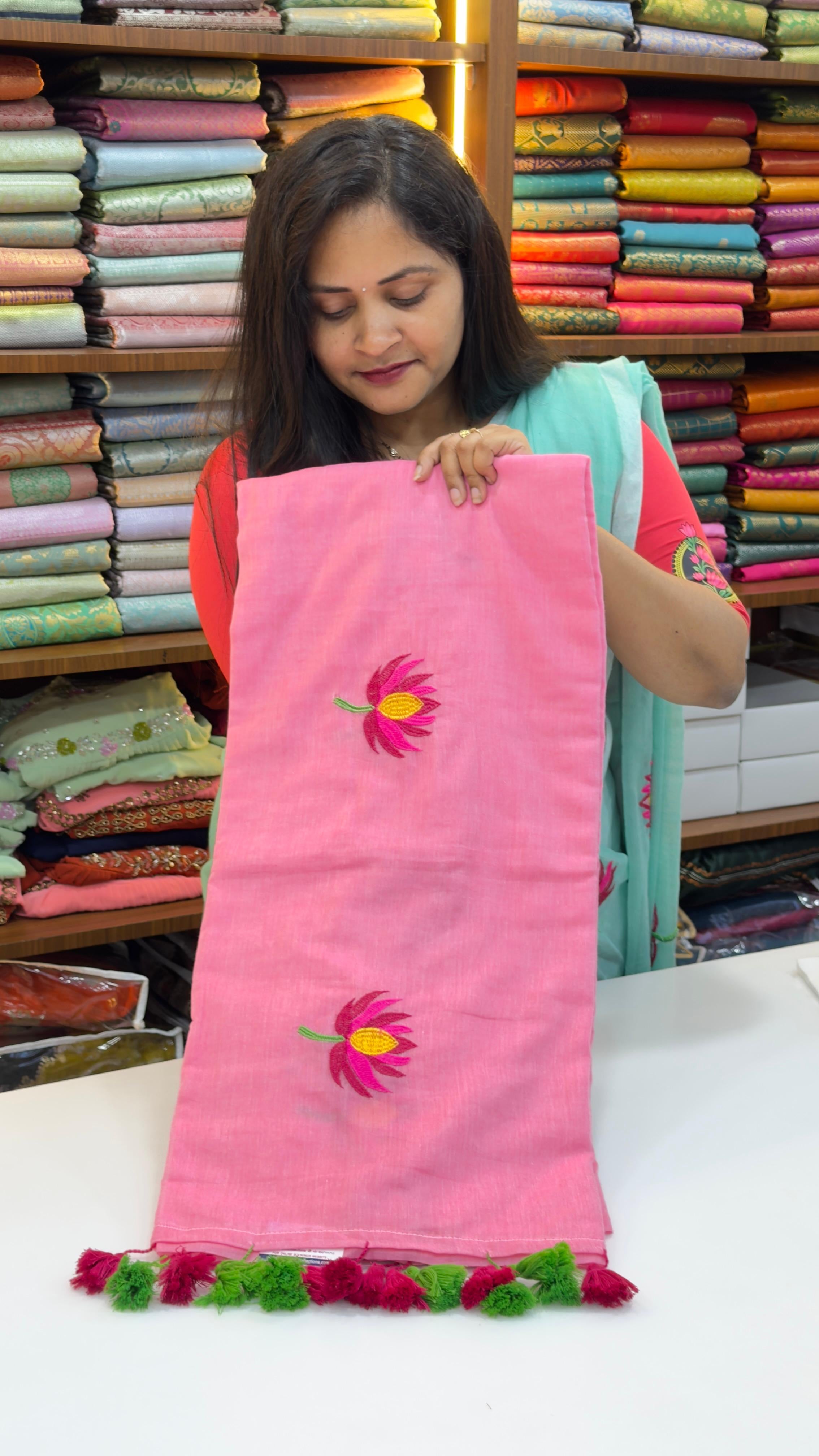 Mul cotton sarees with embroidery