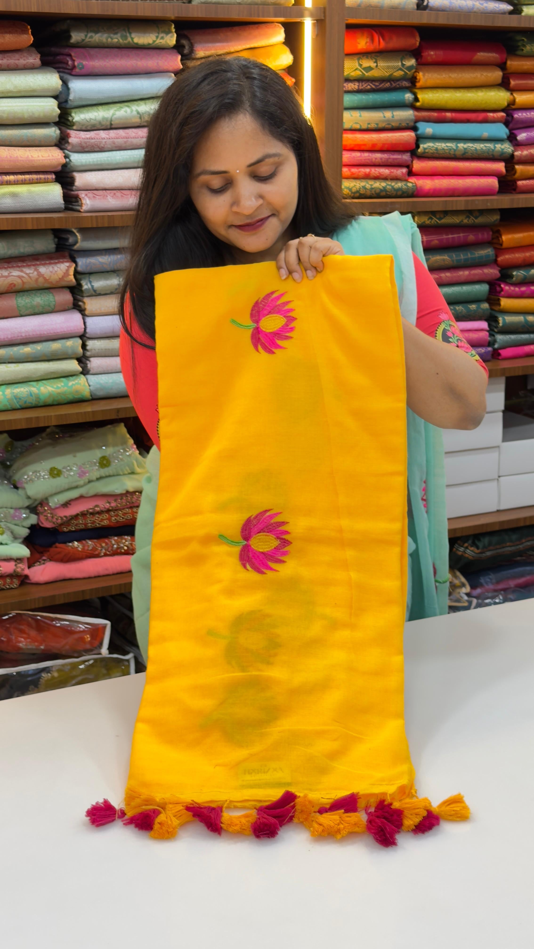 Mul cotton sarees with embroidery