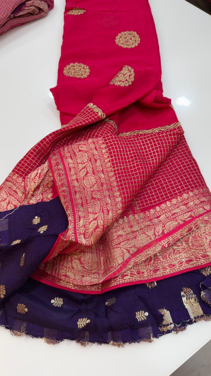 Pure Banarasi chiffon sarees with zari thread embroidery