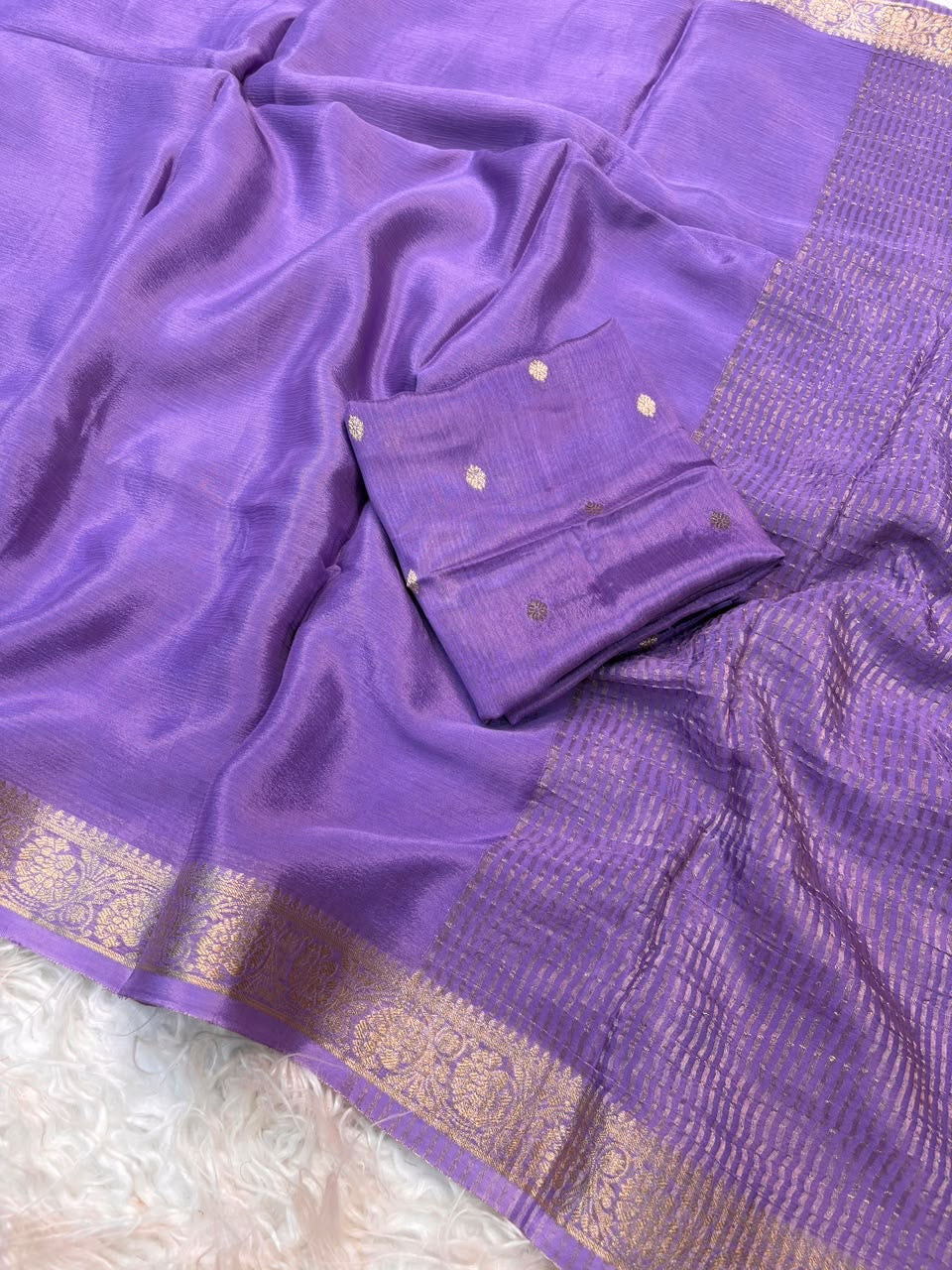 Pure viscose chinnon saree with trending jacquard border with pure viscose chinnon blouse(NON-STORE)
