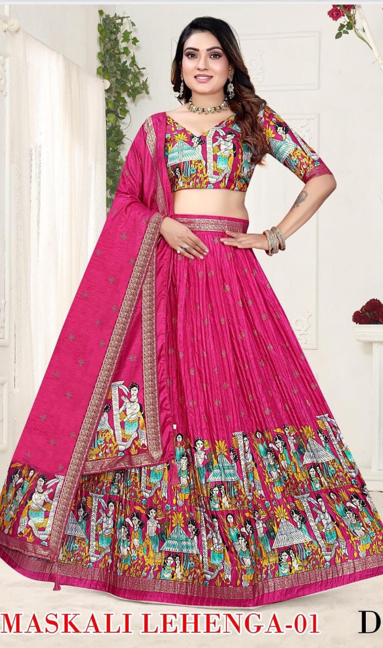 Dola silk Lehenga with Kalamkari design