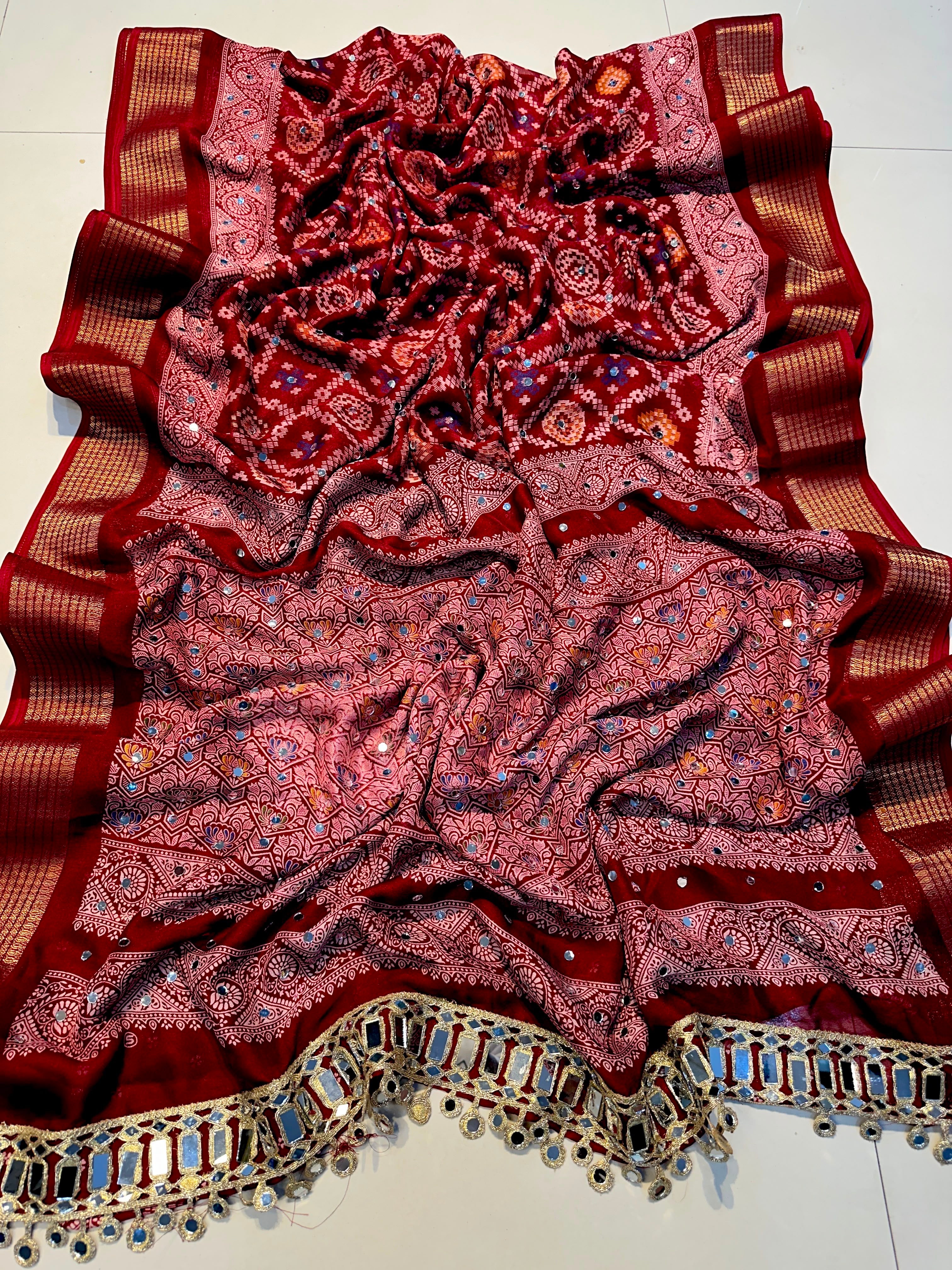 Marshmallow saree with all over mirror work