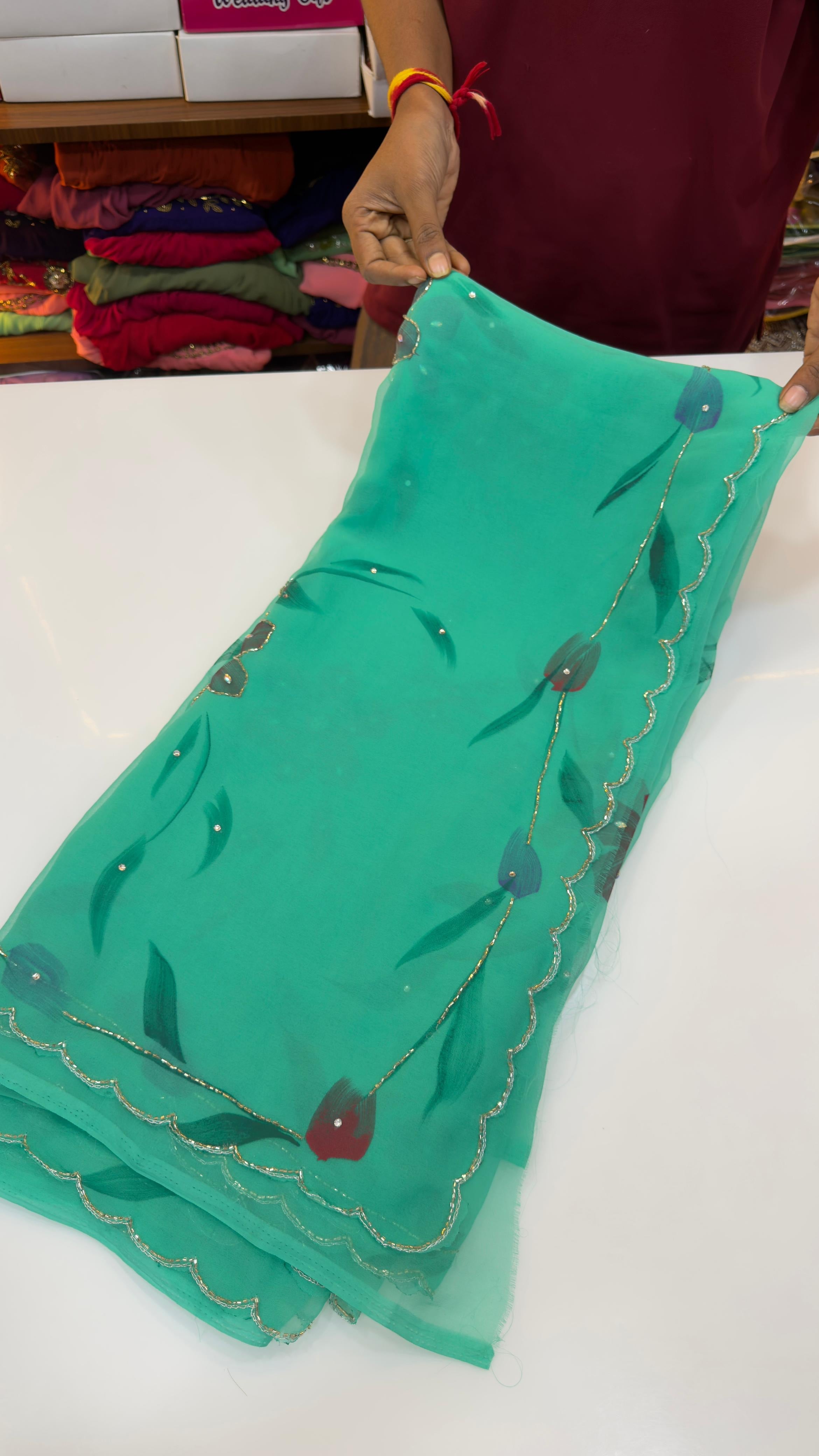 Light weight brush paint maggam work sarees