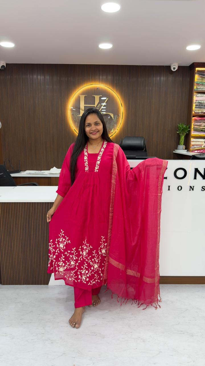 Mul Chanderi with thread work all over